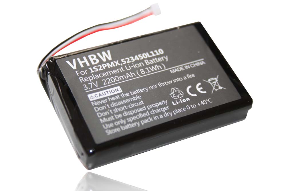 Batterie remplace Blaupunkt 1S2PMX, 523450L110 pour navigation GPS - 2200mAh 3,7V Li-ion