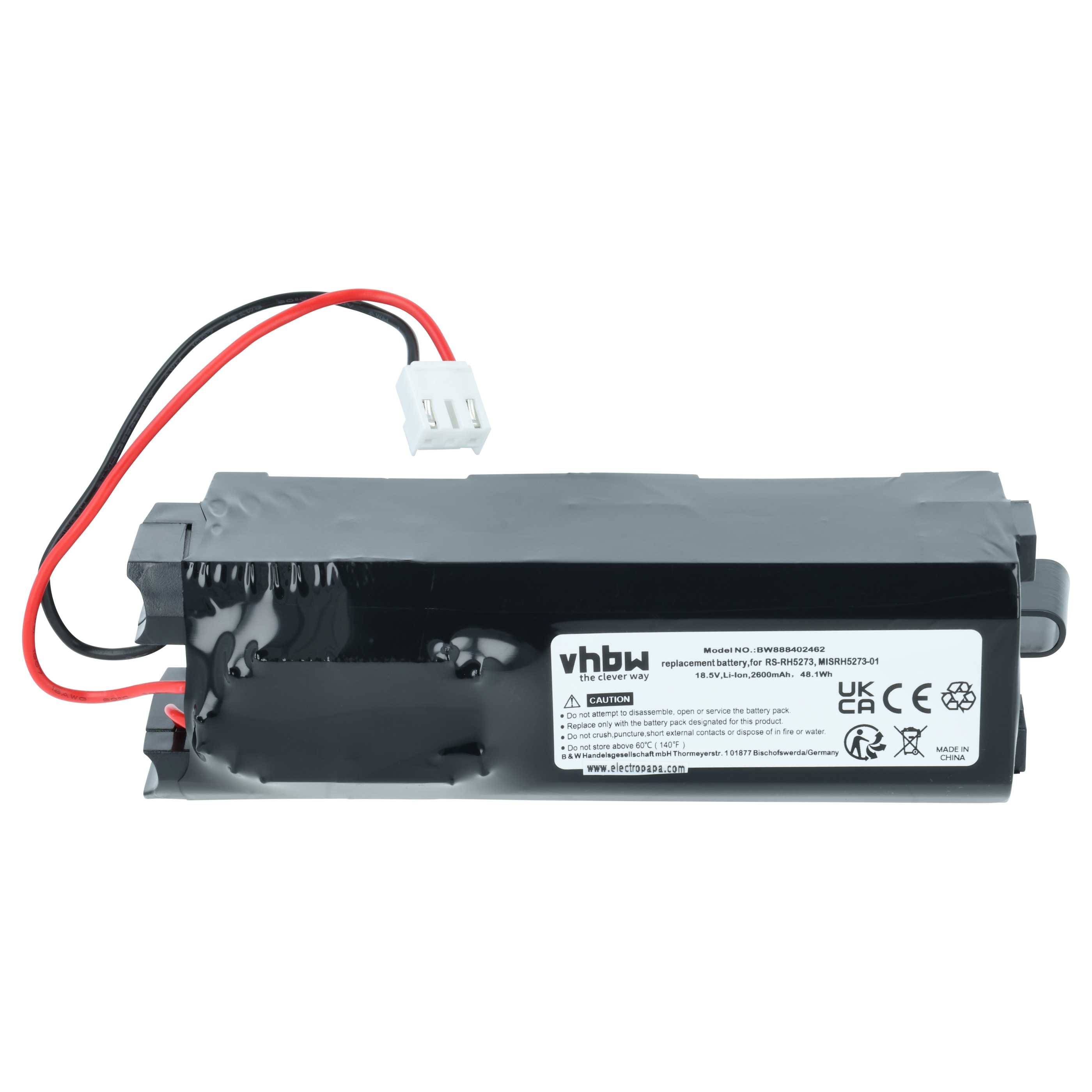 Battery replaces Rowenta MISRH5273-01, RS-RH5273 for Tefal etc. 2600mAh, 18.5V, Li-polymer