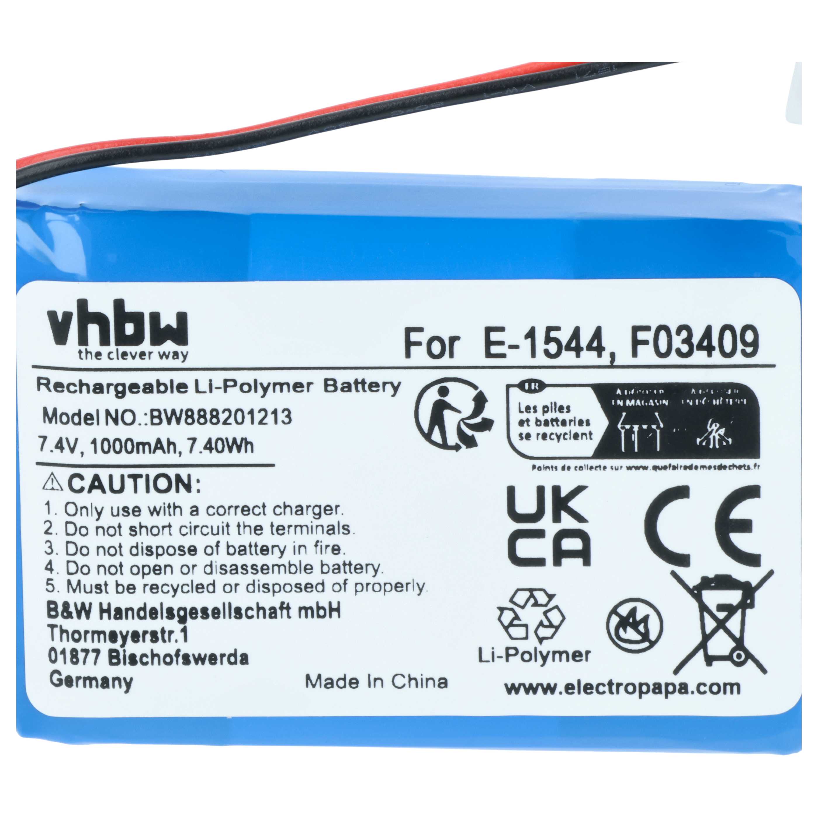 Batería reemplaza Satlink F03409, E-1544 para dispositivo medición (1000 mAh, 7,4 V, Li-Polímero)