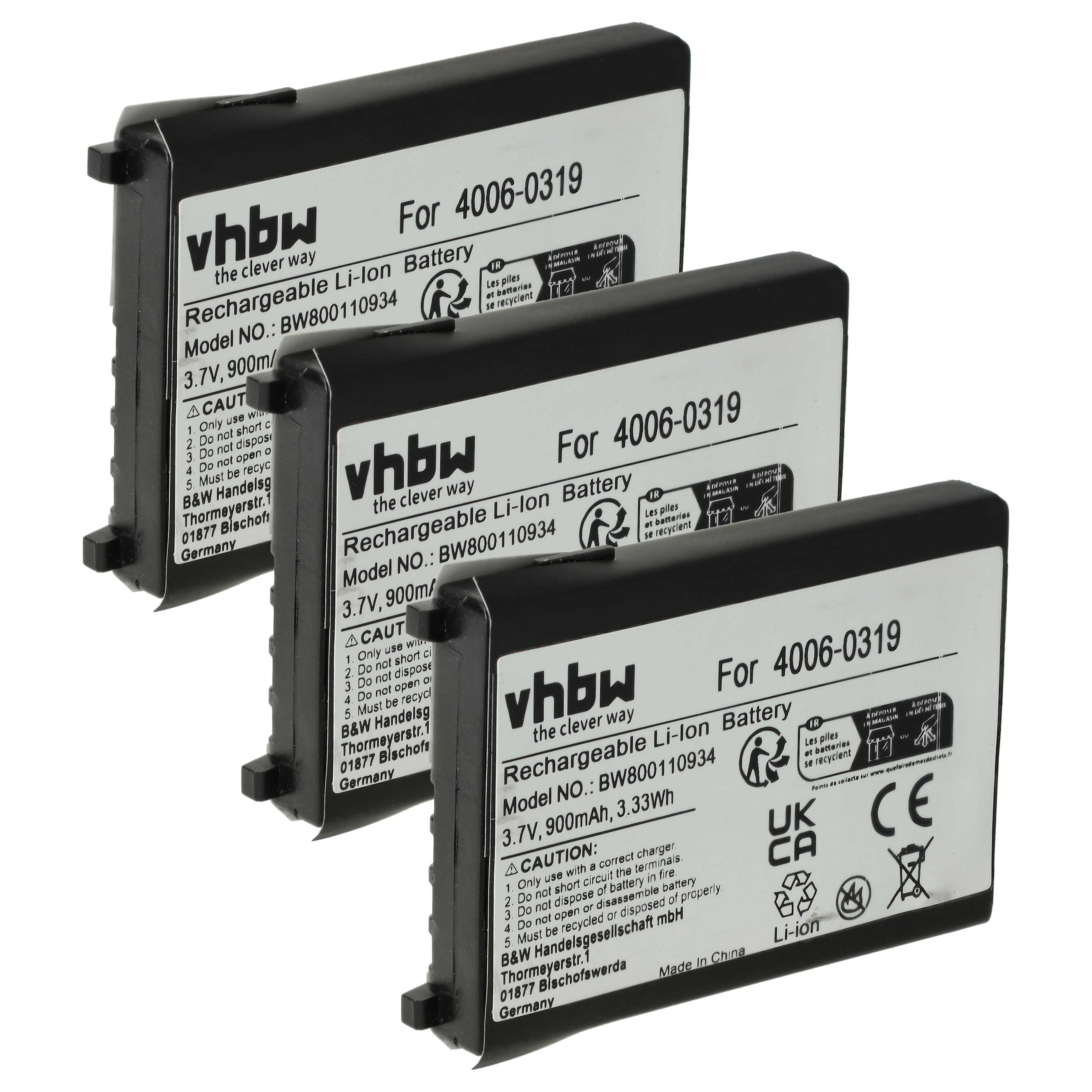 3x Batería reemplaza Datalogic 95A201004 para escáner código de barras (900 mAh, 3,7 V, Li-Ion)