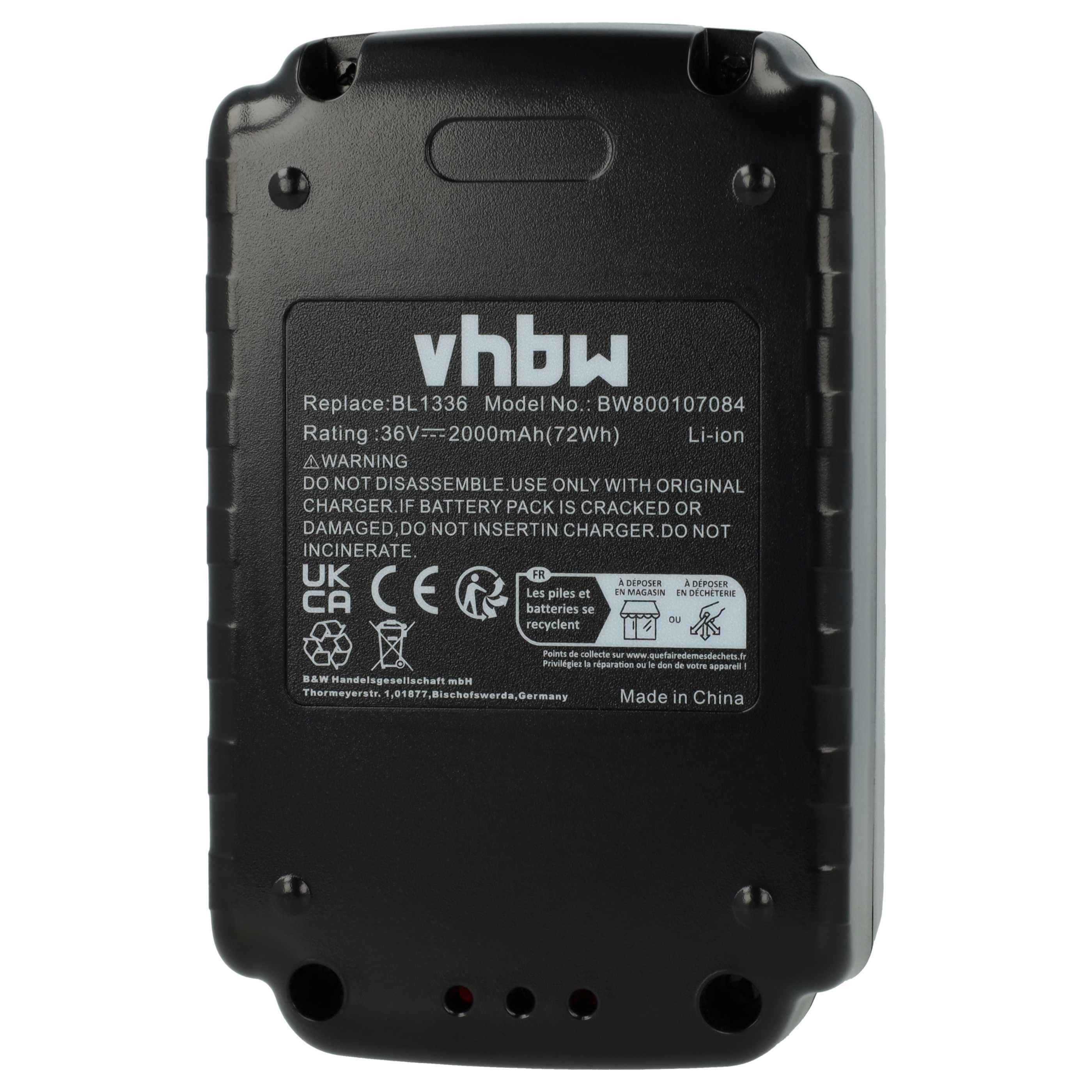 Battery replaces Black & Decker BL2036, BL1336-XJ, BL1336 Electric Power Tool - 2000 mAh, 36 V, Li-Ion