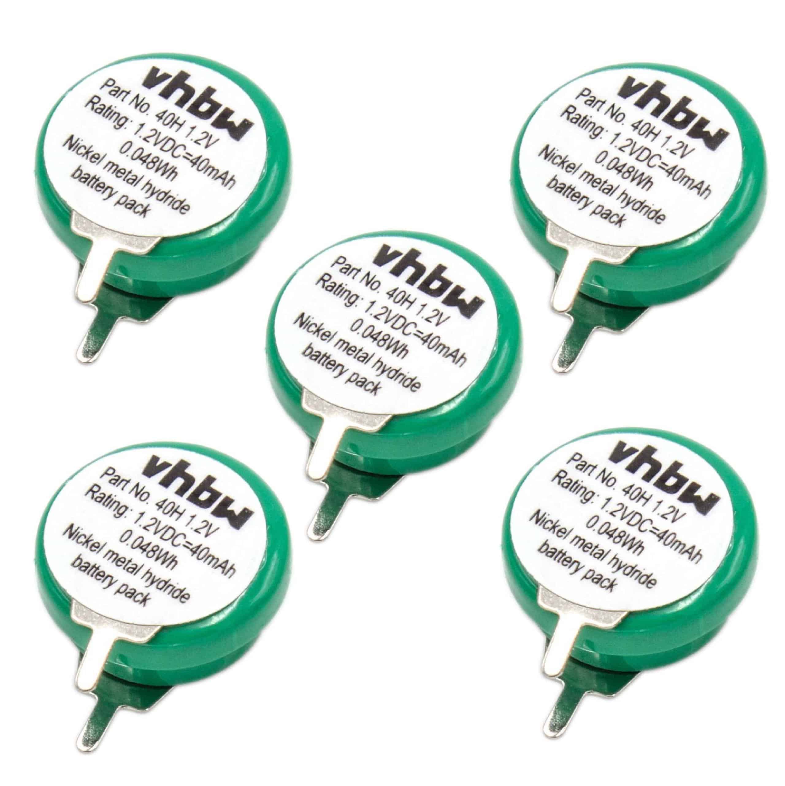 5x Button Cell Battery (1x Cell) Type 1/V40H 2 Pins for Model Building Solar Lamps etc. - 40mAh 1.2V NiMH