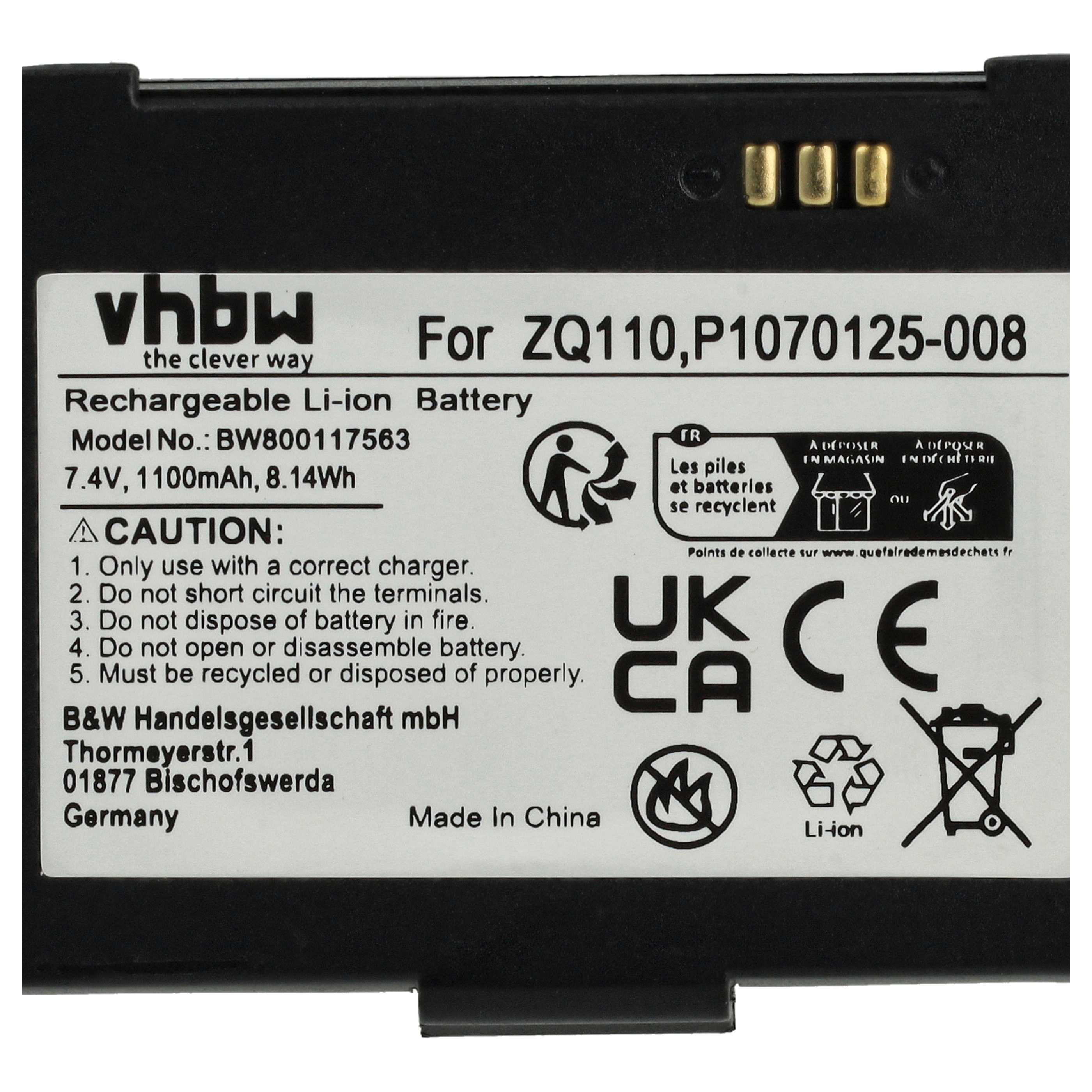 Akku als Ersatz für Bixolon K409-00007A, PBP-R200 für Bixolon Barcodescanner - 1100mAh 7,4V Li-Ion