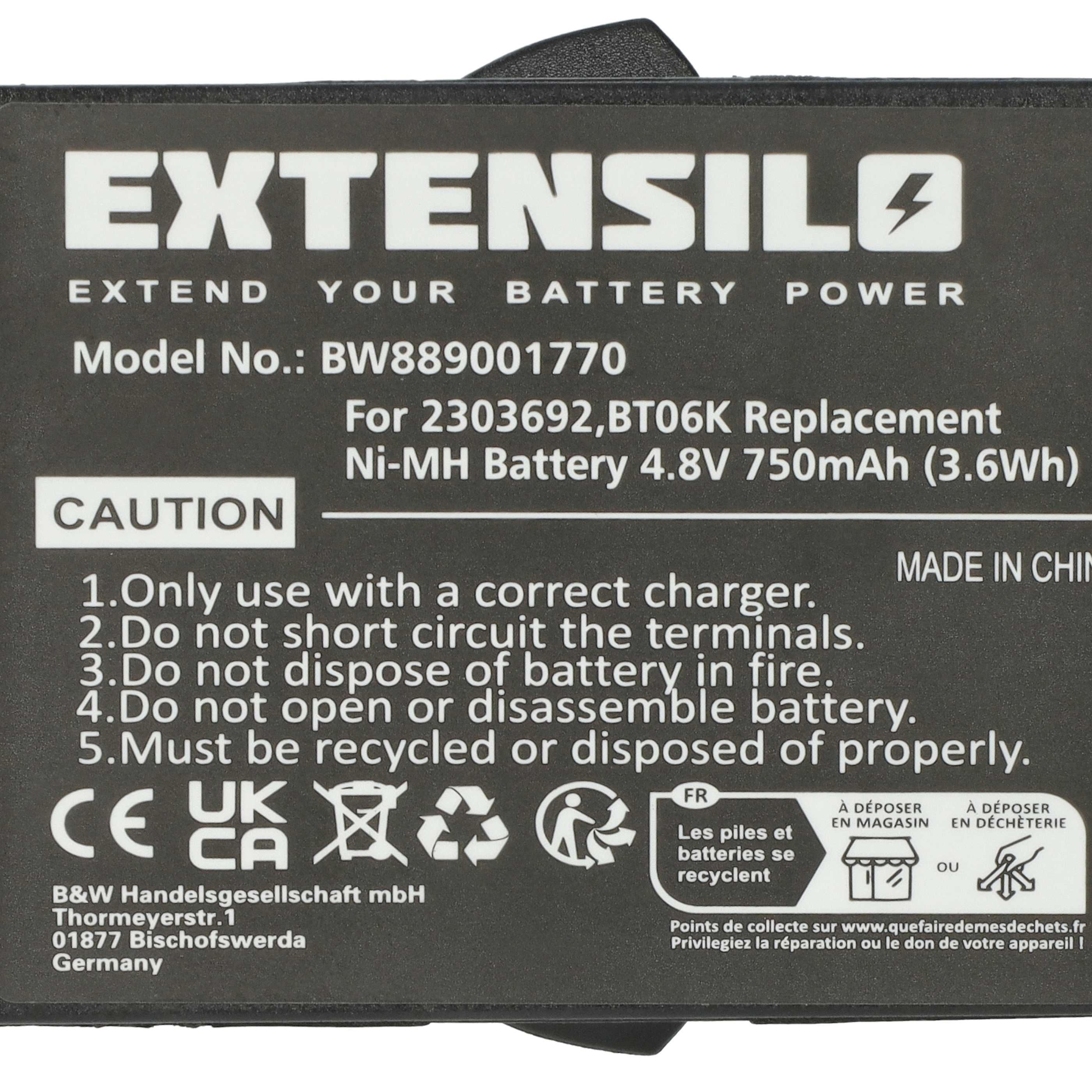 Batterie (2 pièces) remplace Danfoss BT06K, 2303692 - 750mAh 4,8V NiMH