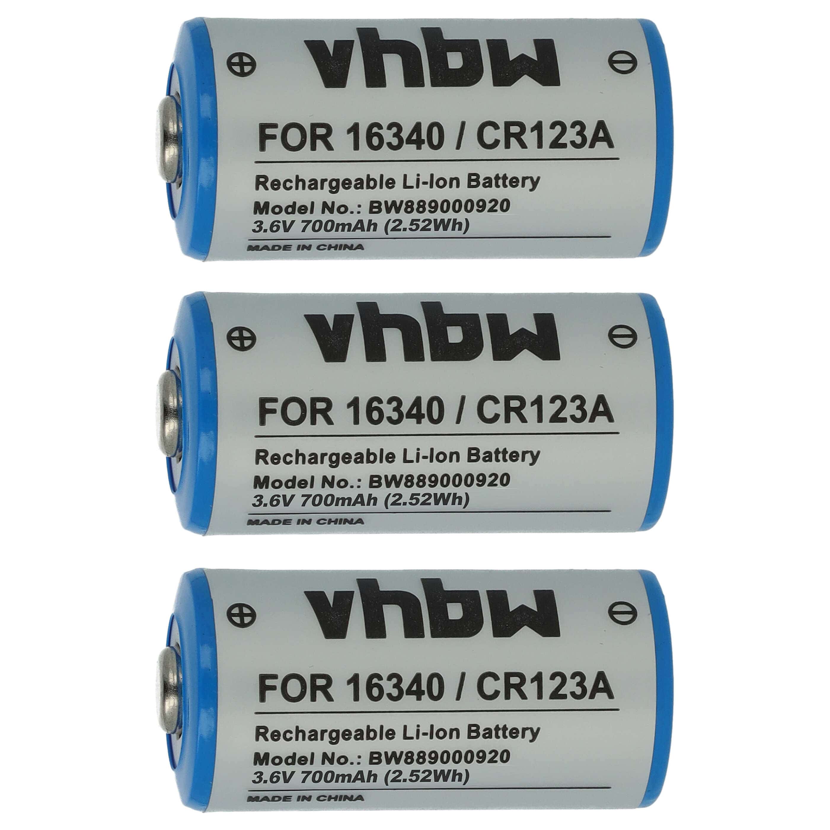 Battery (3 Units) Replacement for 16340, DL123A, CR123R, CR17335, CR17345, CR123A - 700mAh 3.6V Li-Ion