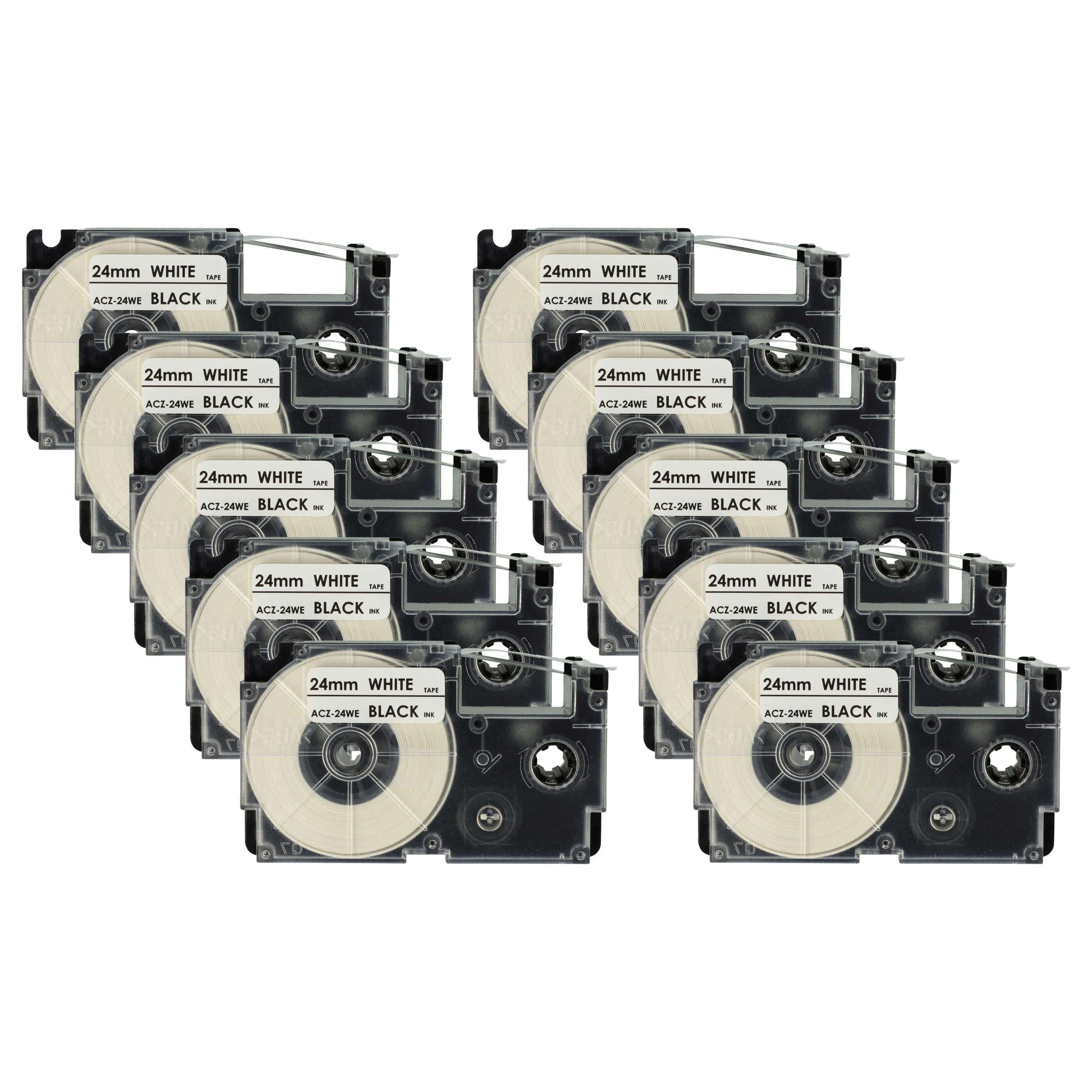 10x Cassettes à ruban remplacent Casio XR-24WE1 - 24mm lettrage Noir ruban Blanc