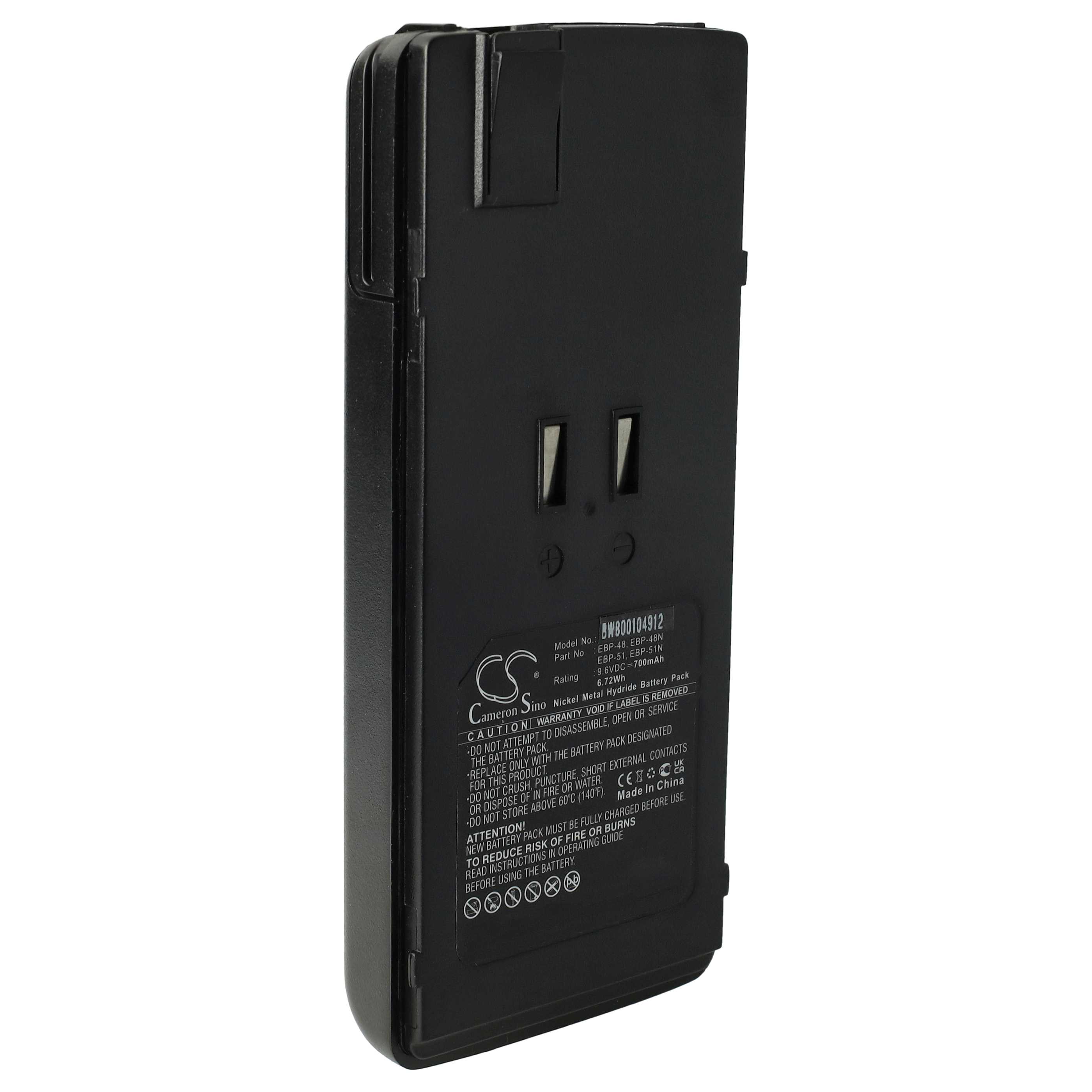 Radio Battery replaces Alinco EBP-51N, EBP-48, EBP-48N, EBP-51 - 700 mAh 9.6 V NiMH