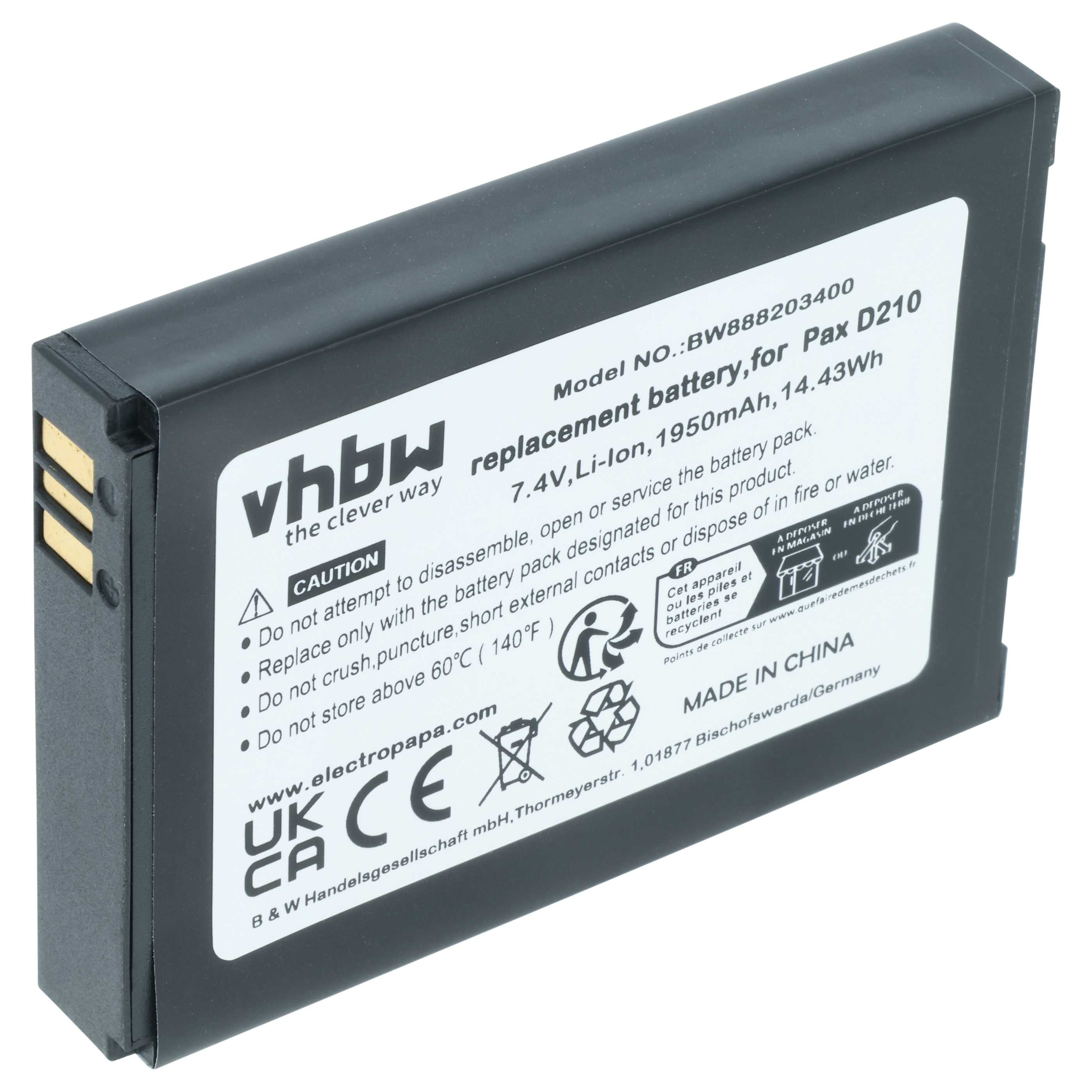 Batería reemplaza Pax IS524, IS133 para escáner código de barras (1750 mAh, 7,4 V, Li-Ion)