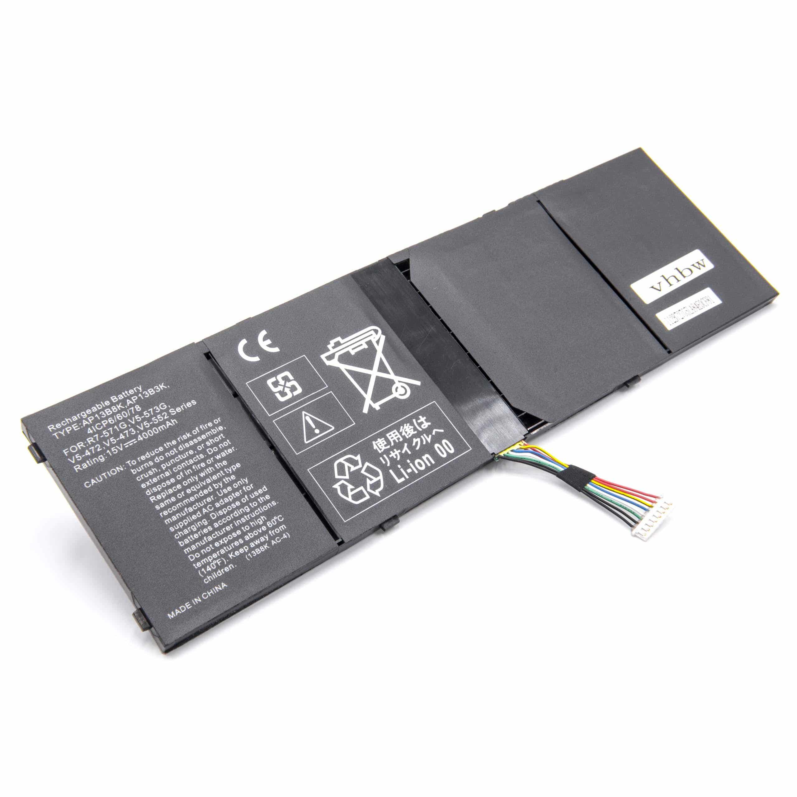 Notebook Battery Replacement for Acer 41CP6/60/80, 41CP6/60/78, 4ICP6/60/78 - 4000mAh 15V Li-Ion, black