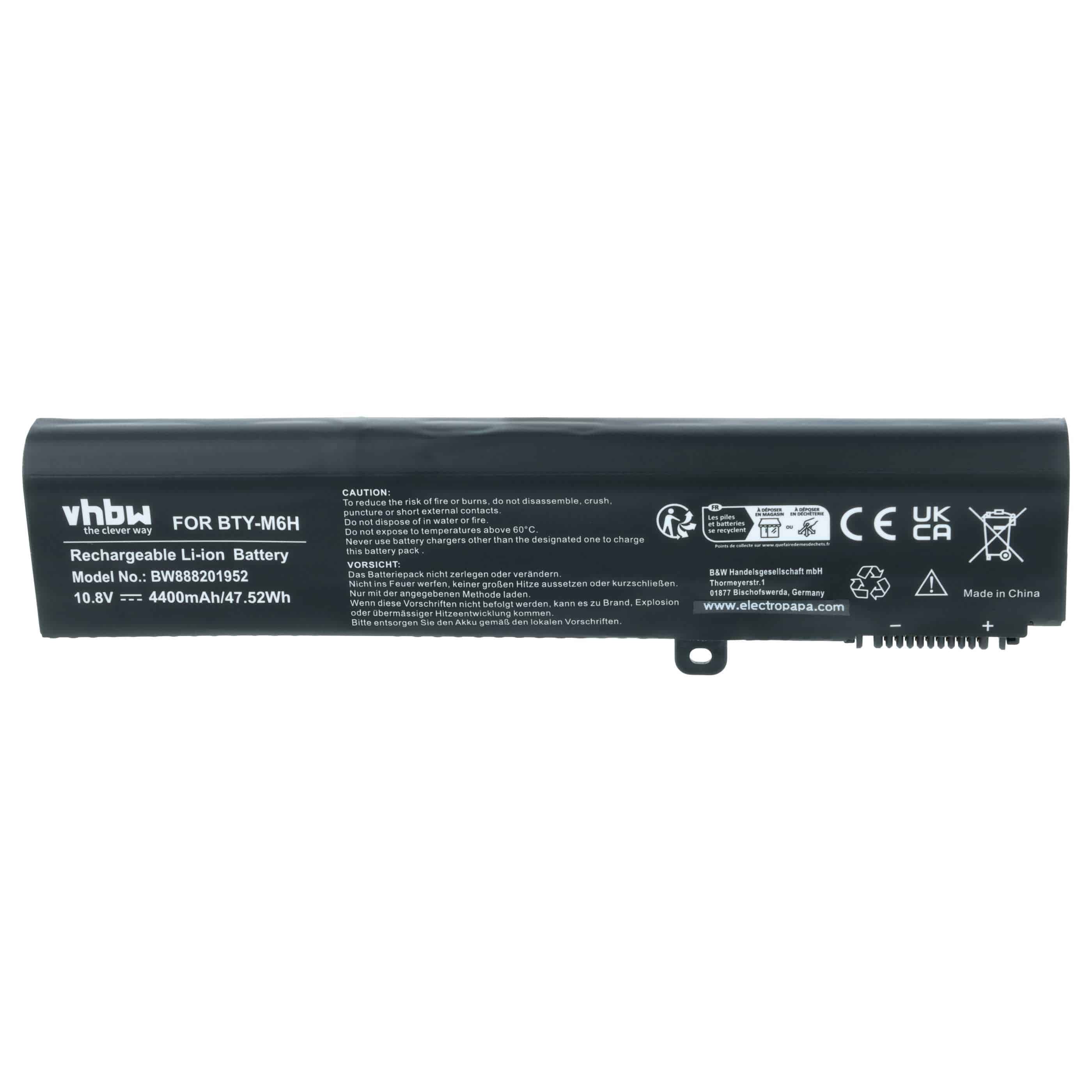 Akumulator do laptopa zamiennik MSI 3ICR19/66-2, BTY-M6H - 4400 mAh 10,8 V Li-Ion