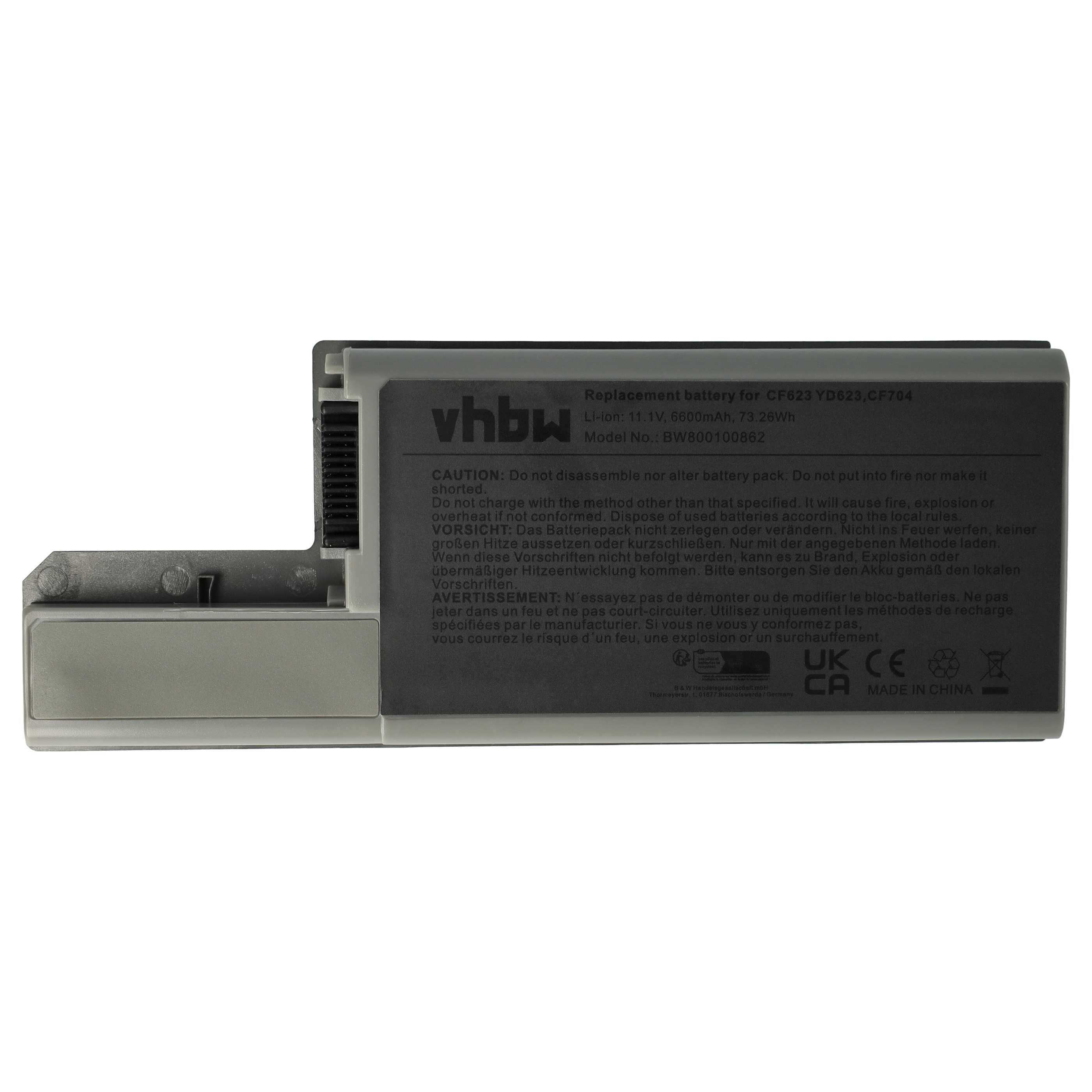 Notebook Battery Replacement for Dell 312-0393, 312-0394, 312-0401, 312-0402 - 6600 mAh 11.1 V Li-Ion, grey