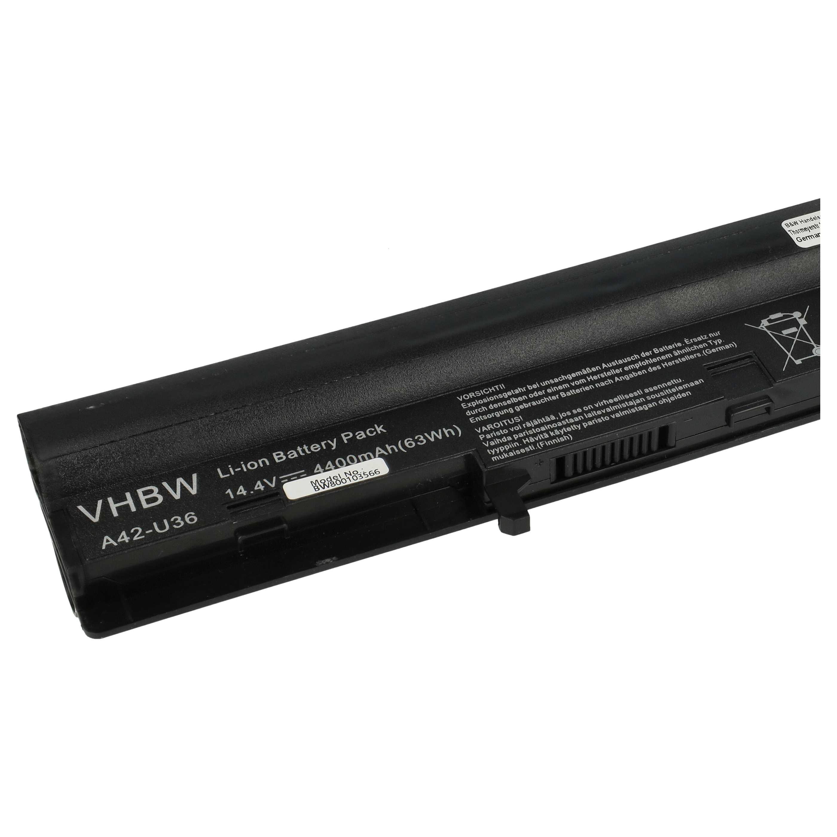 Akumulator do laptopa zamiennik Asus A41-U36, 4INR18/65-2, A42-U36, 4INR18/65 - 4400 mAh 14,8 V Li-Ion, czarny