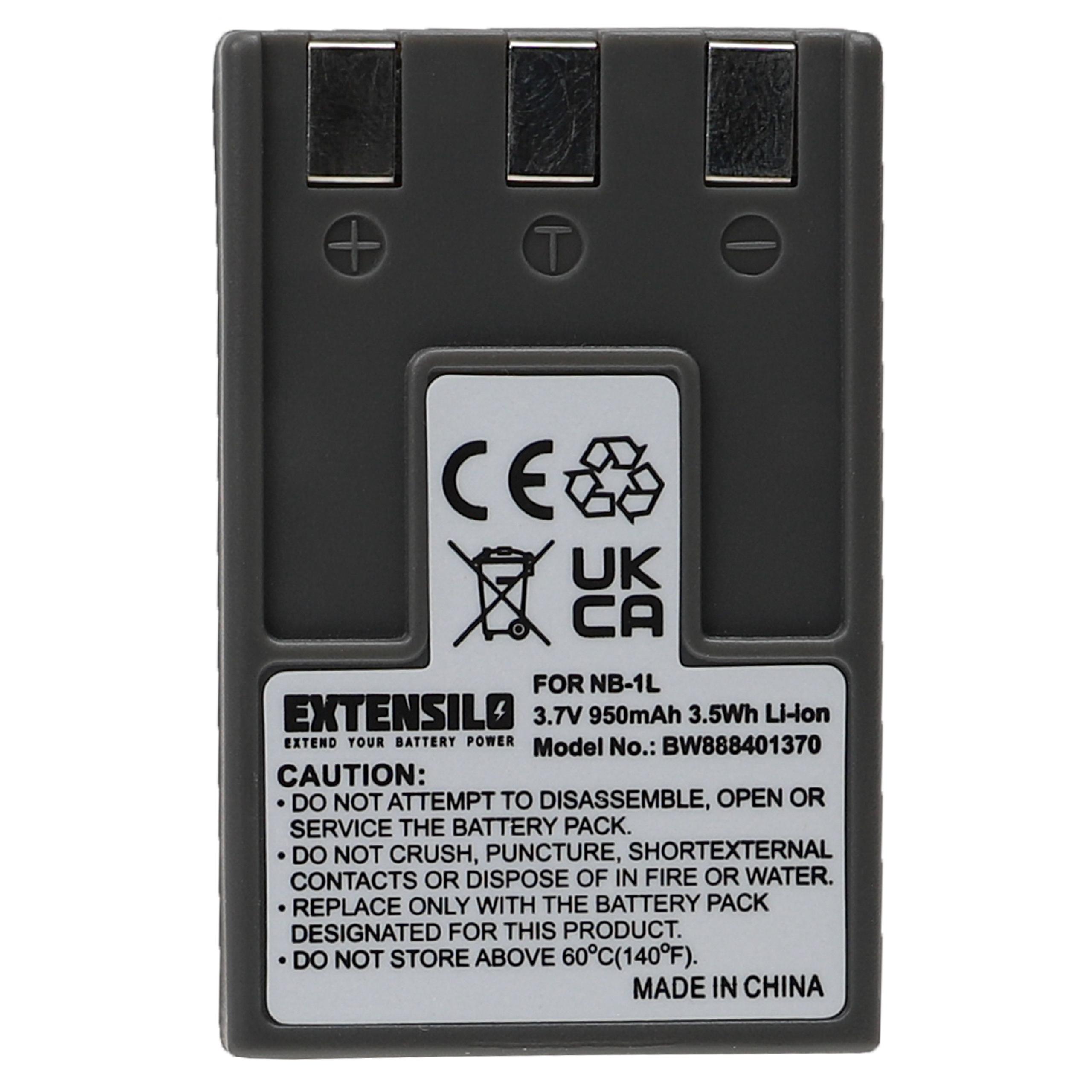 Battery Replacement for Canon NB-1L, NB-1LH - 950mAh, 3.7V, Li-Ion