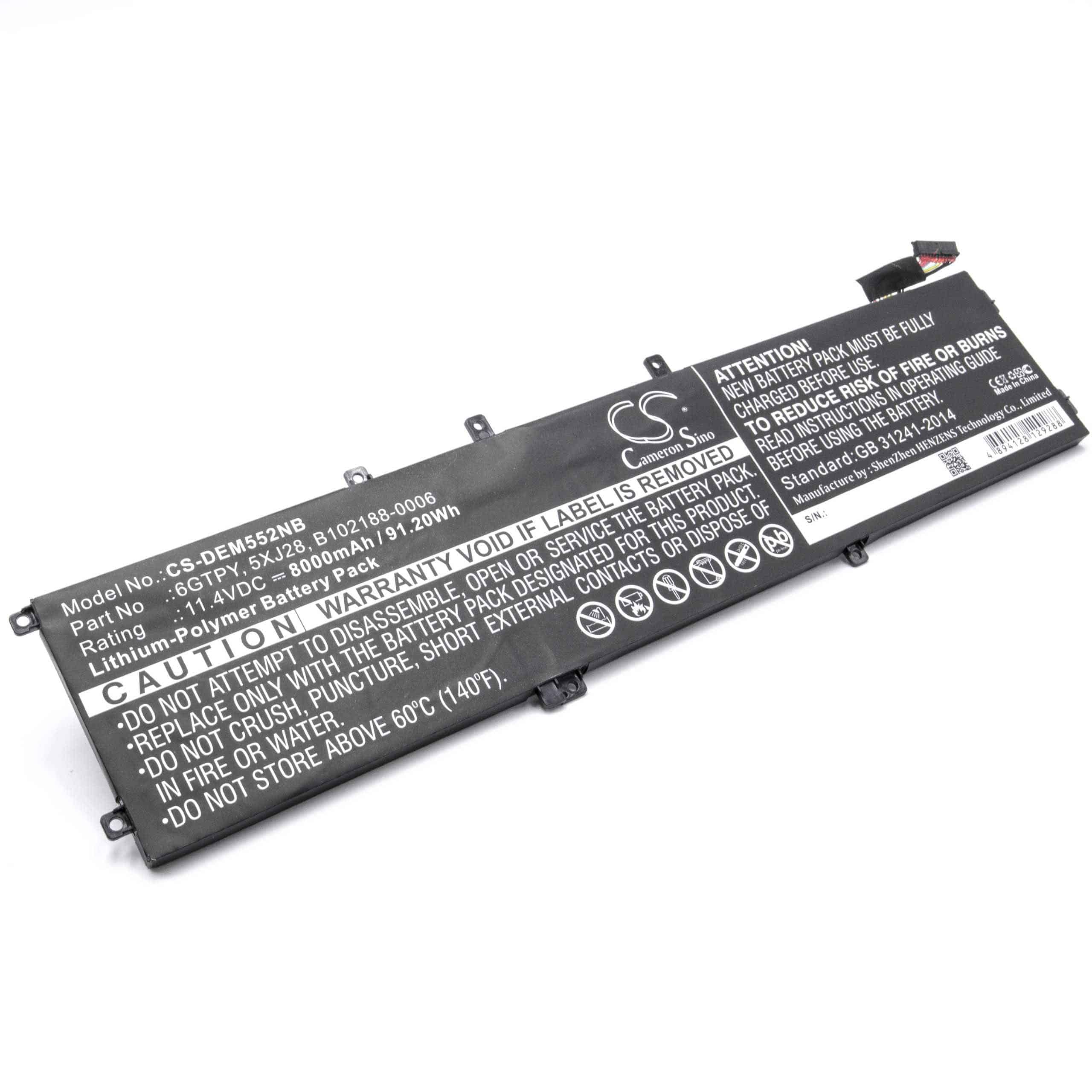 Notebook Battery Replacement for Dell 05041C, 5D91C, 6GTPY, 5041C, 5XJ28, 0GPM03 - 8000mAh 11.4V Li-polymer