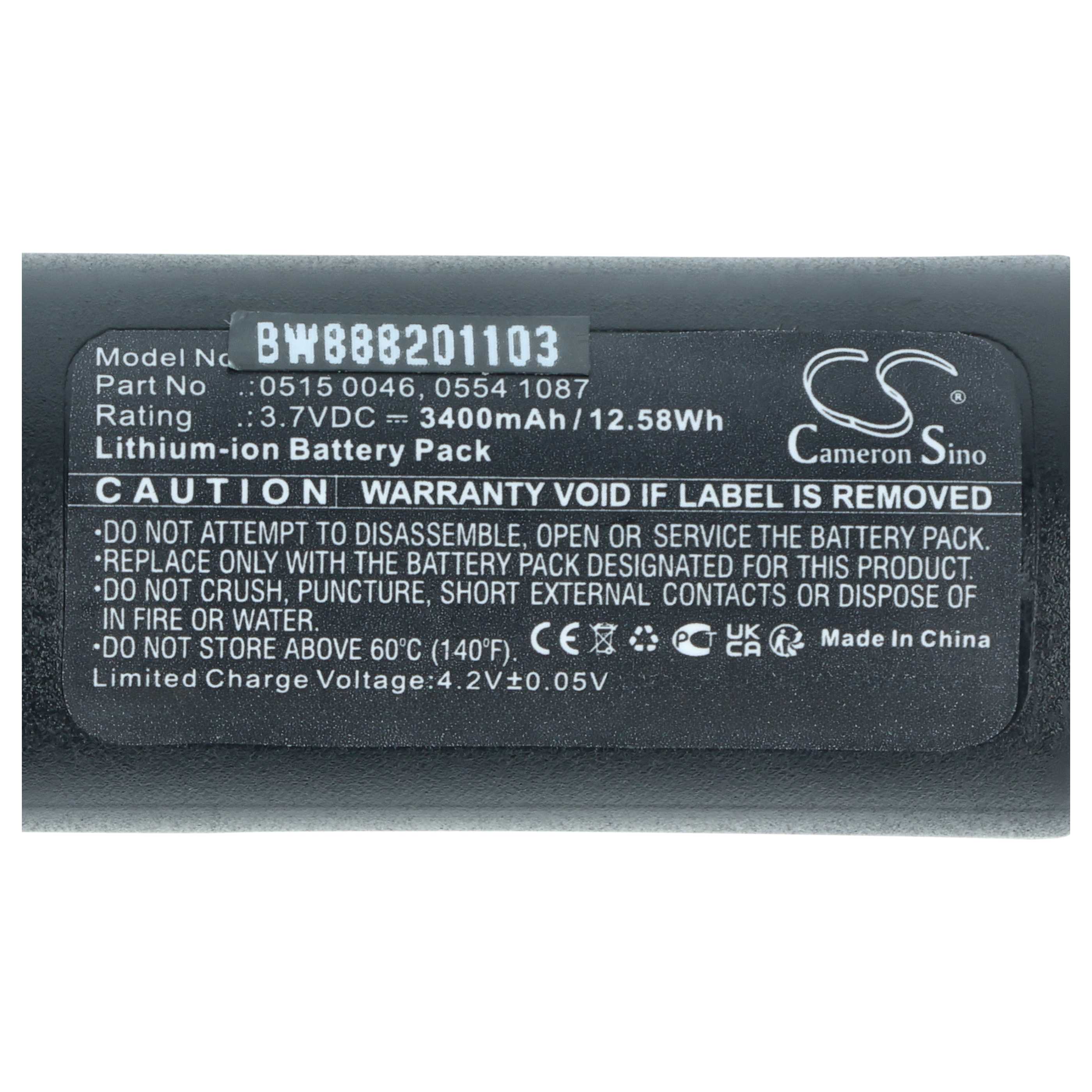 Batería reemplaza Testo 0515 0114, 0515 0046, 0515 0100 para dispositivo medición (3400 mAh, 3,7 V, Li-Ion)