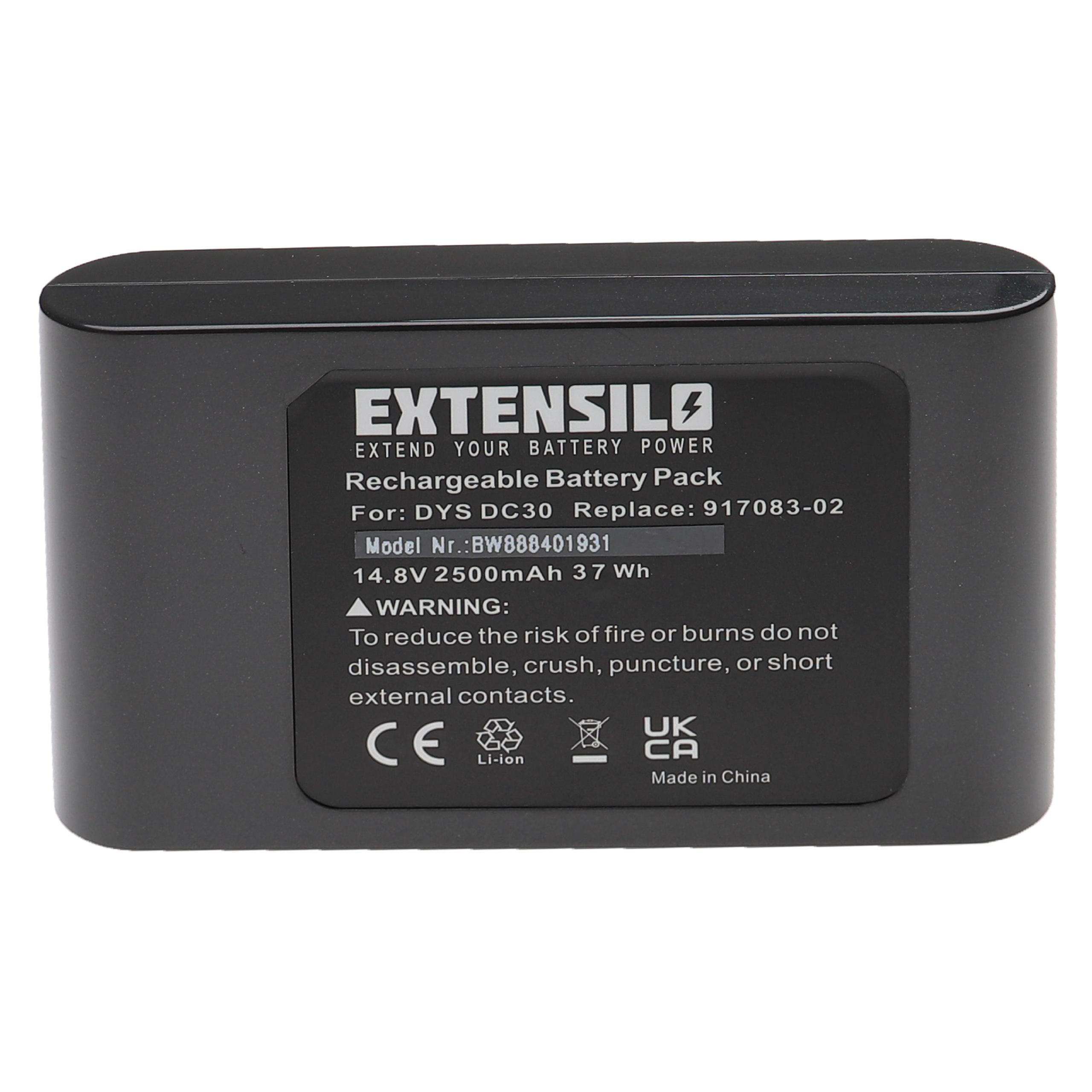 Extensilo Batterie remplace Dyson 17083-11 10, 17083-01-03 pour aspirateur - 2500mAh 14,8V Li-ion, gris foncé