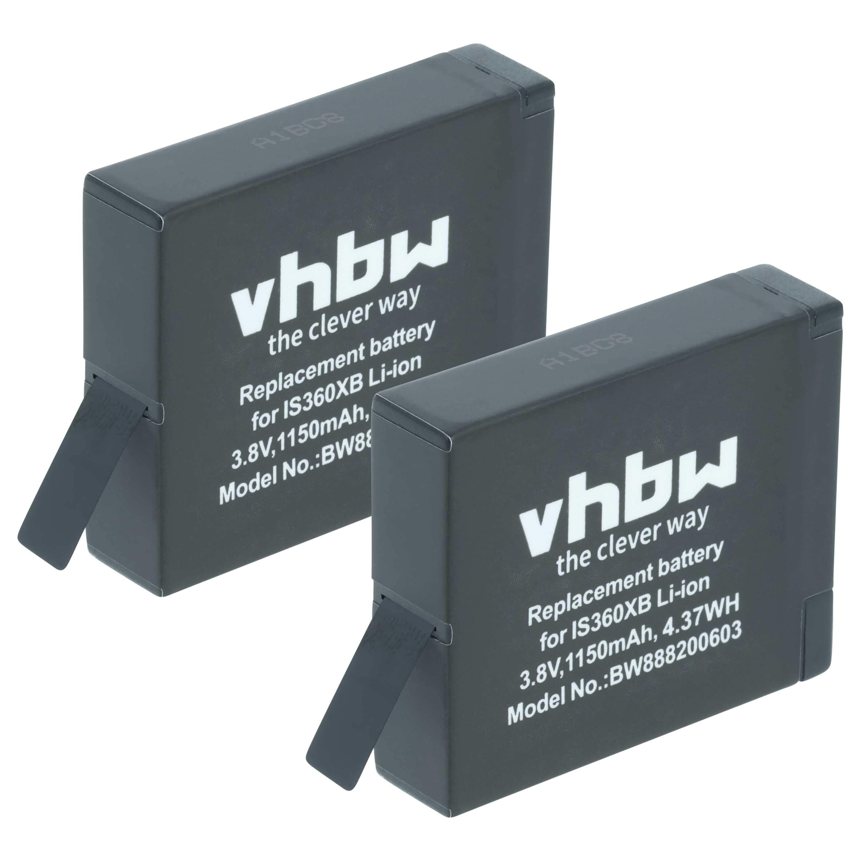 2x Battery replaces Insta360 PL903135VT, PL903135VT-S01 - 1150mAh, 3.8V, Li-Ion