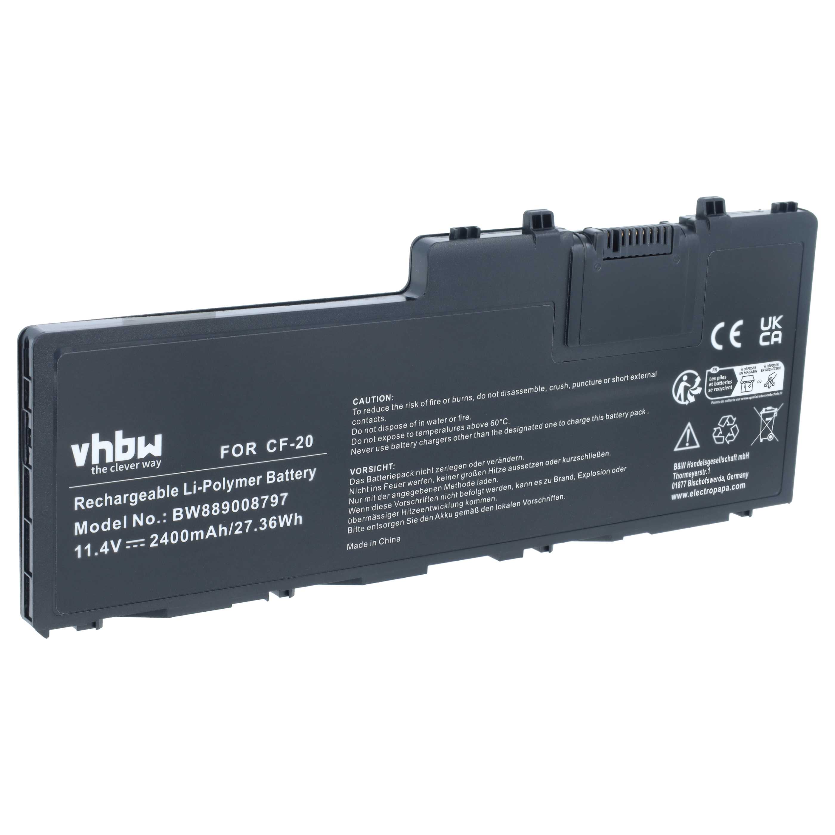 Notebook-Akku als Ersatz für Panasonic CF-VZSU0QJS für Panasonic - 2400mAh 11,4V Li-Polymer, schwarz