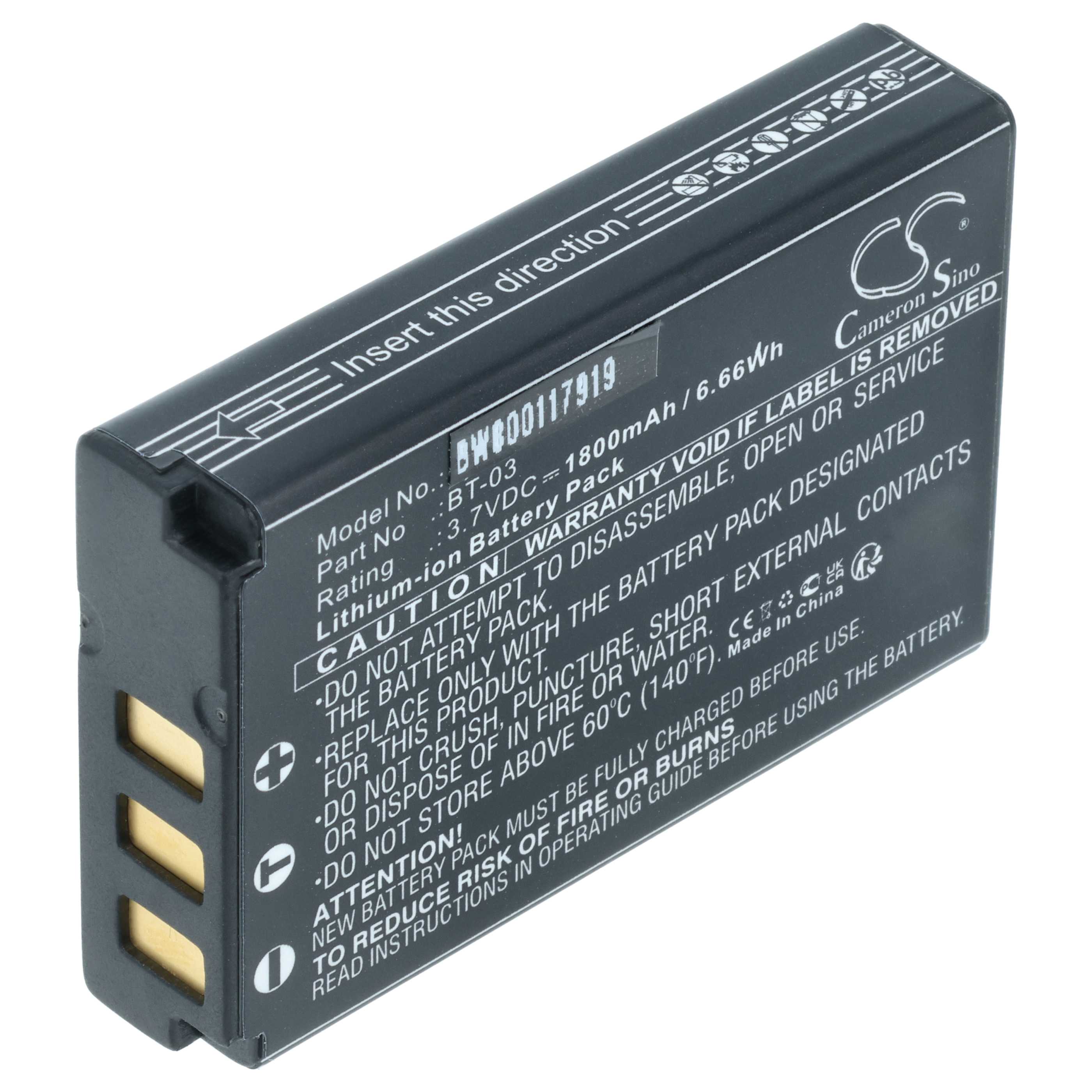 Battery replaces Zoom BT-03 - 1800mAh, 3.7V, Li-Ion