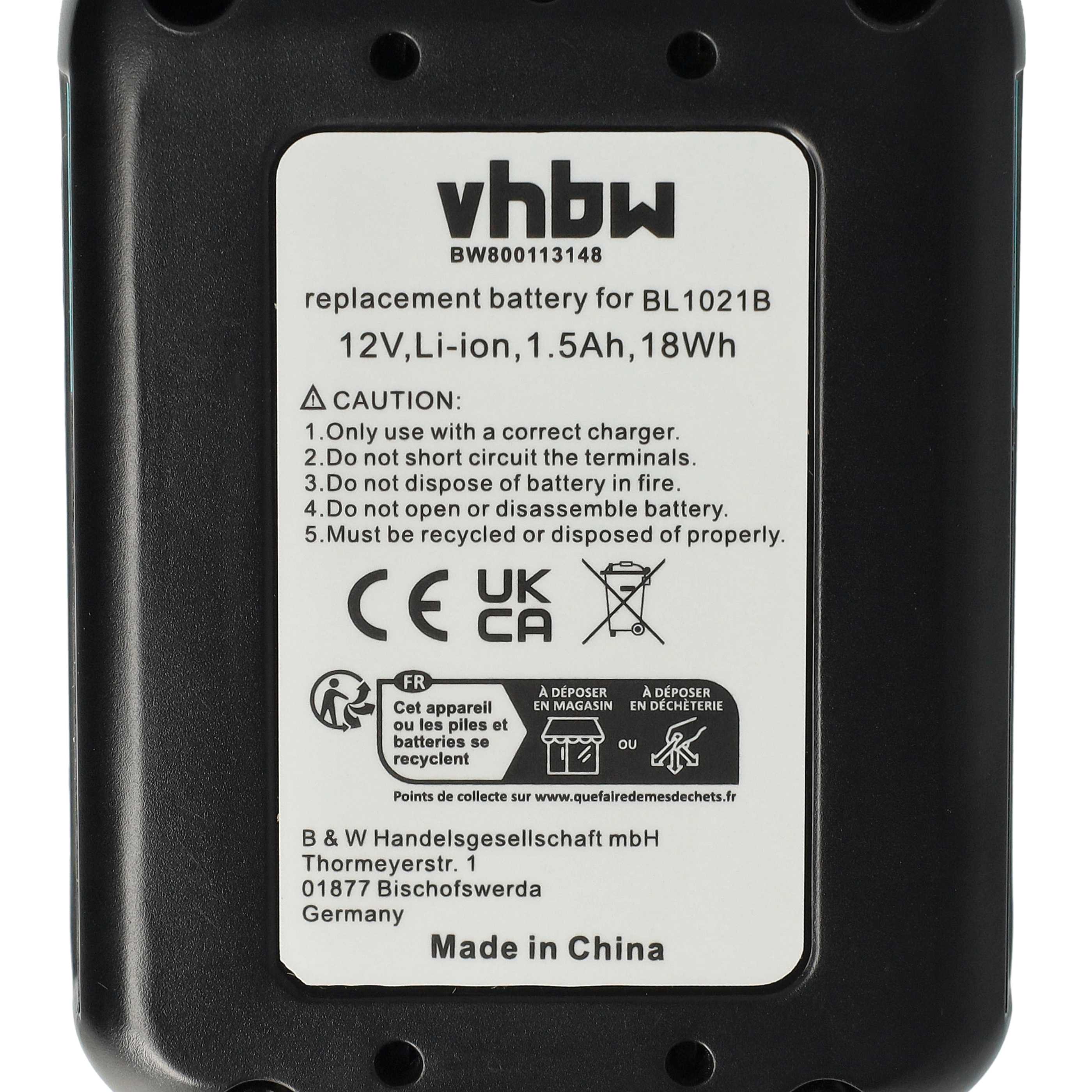 Battery replaces Makita 197396-9, 197390-1, 197394-3 for Electric Power Tool - 1500 mAh, 12 V, Li-Ion
