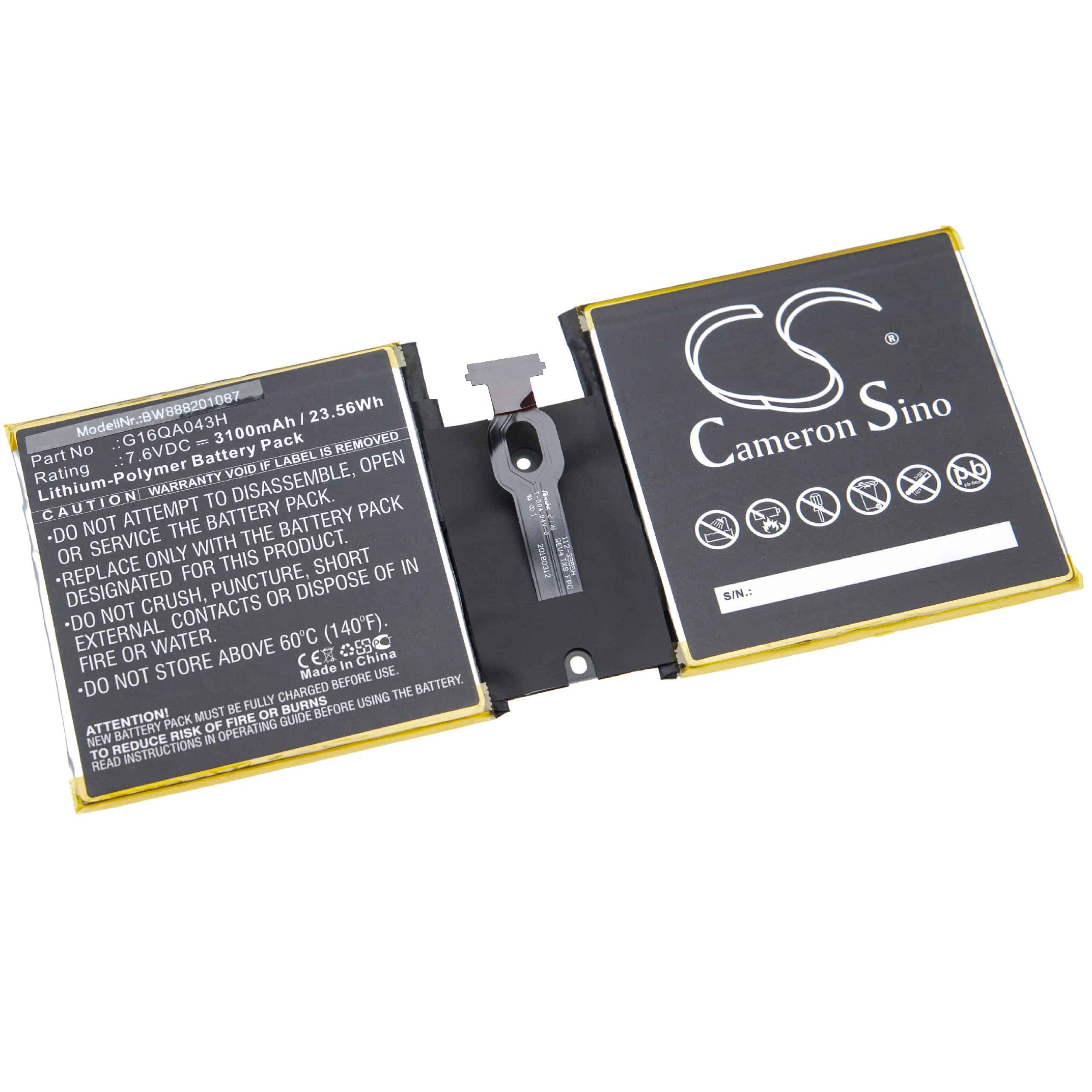 Tablet Battery Replacement for Microsoft G16QA043H - 3100mAh 7.6V Li-polymer