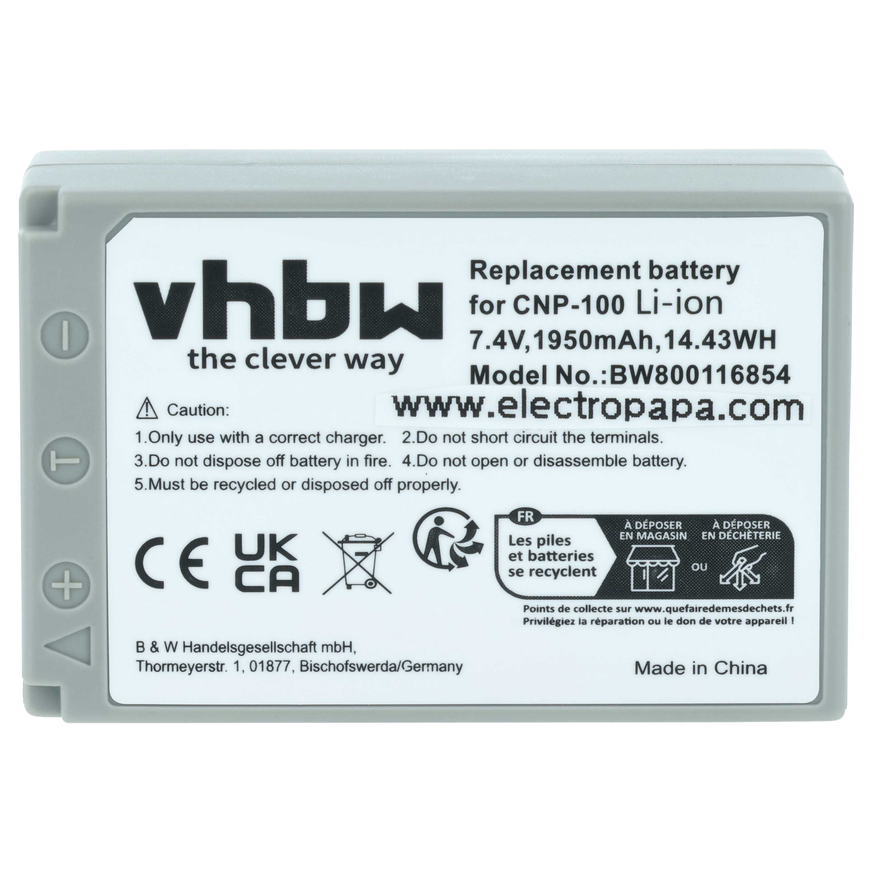 Battery replaces Casio NP-100L, NP-100 - 1950mAh, 7.4V, Li-Ion