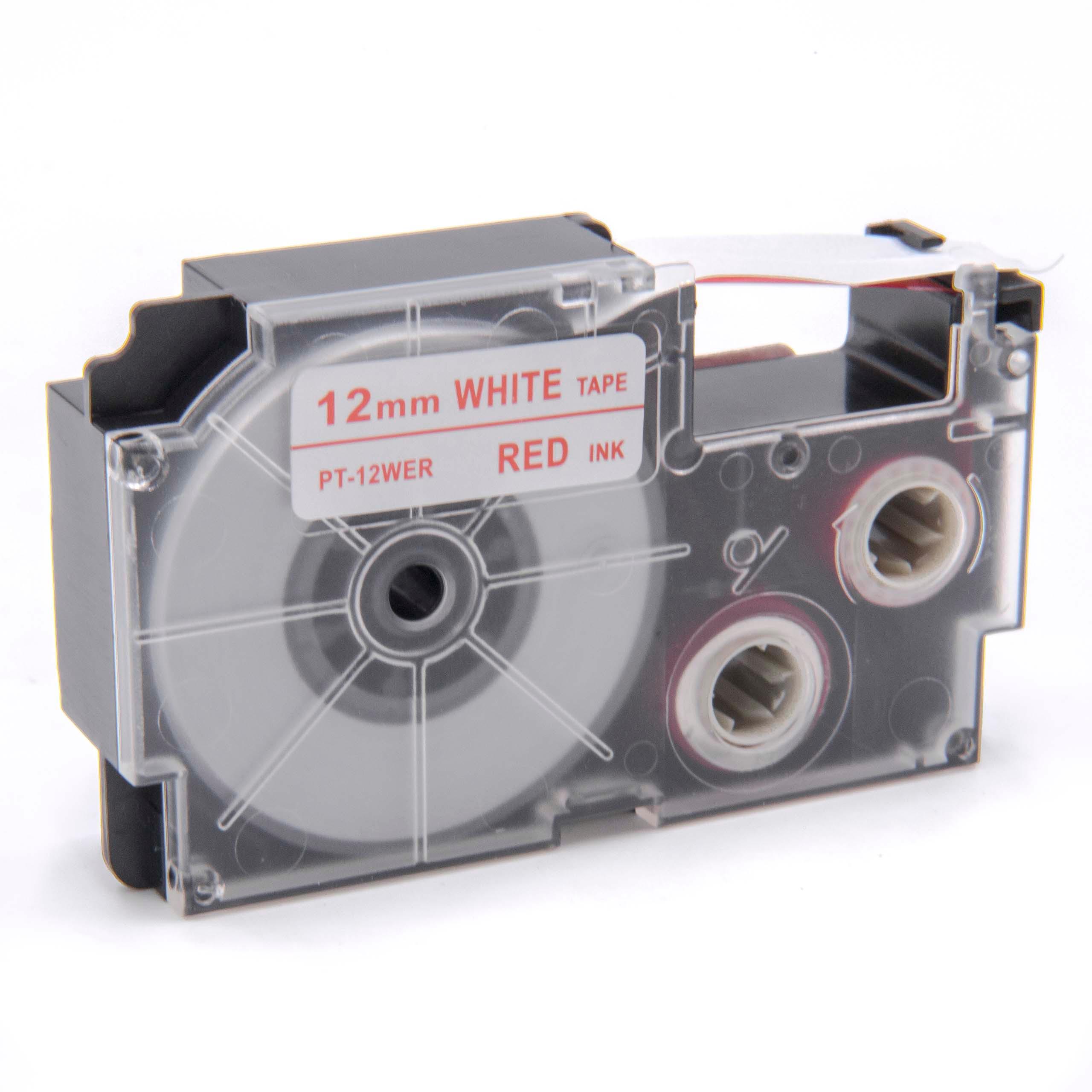 Cassetta nastro sostituisce Casio XR-12WER1, XR-12WER per etichettatrice Casio 12mm rosso su bianco
