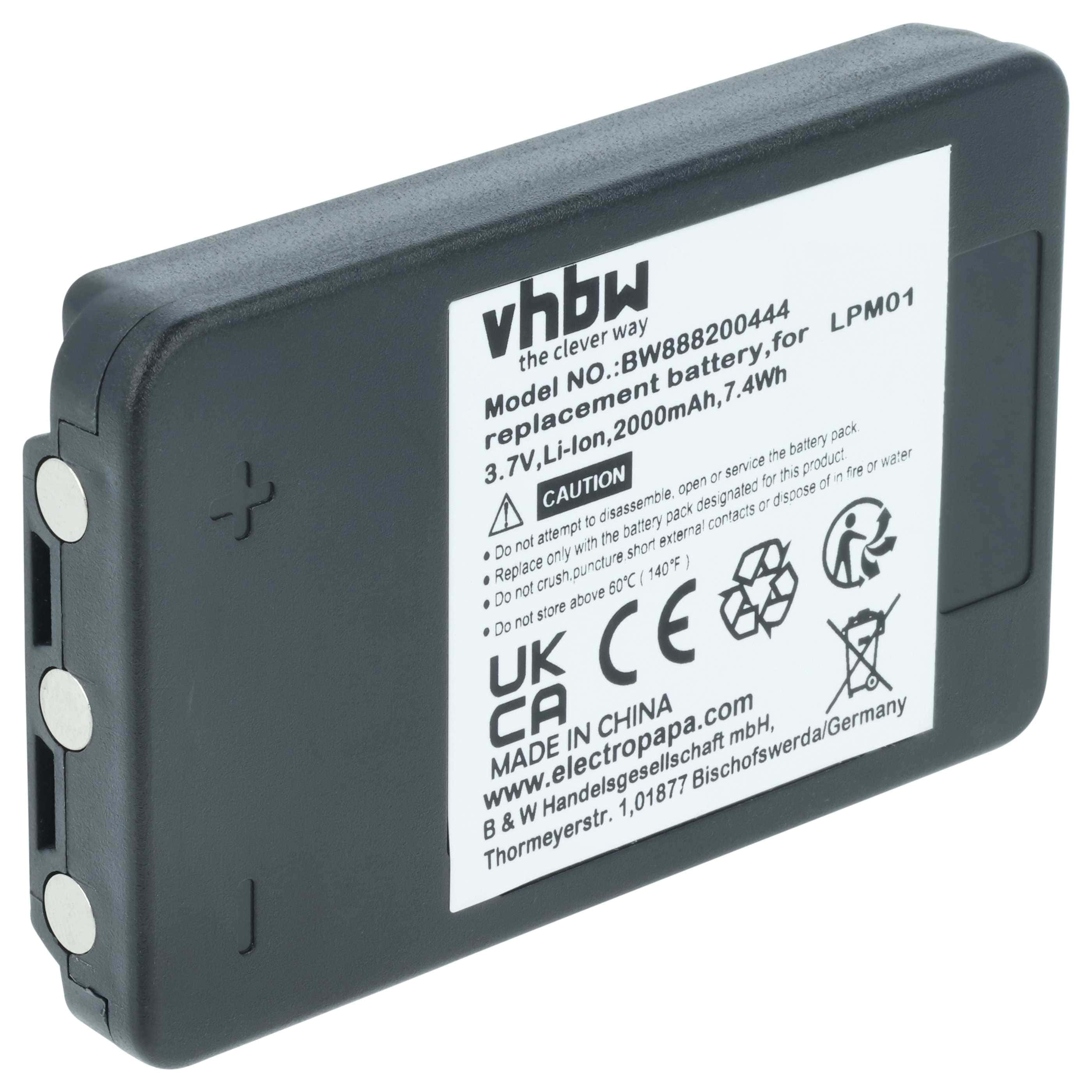 Batería reemplaza Autec MHM03, LPM01LI, LPM01, R0BATT00E10A0 sistema control - 2000mAh 3,7V Li-Polímero