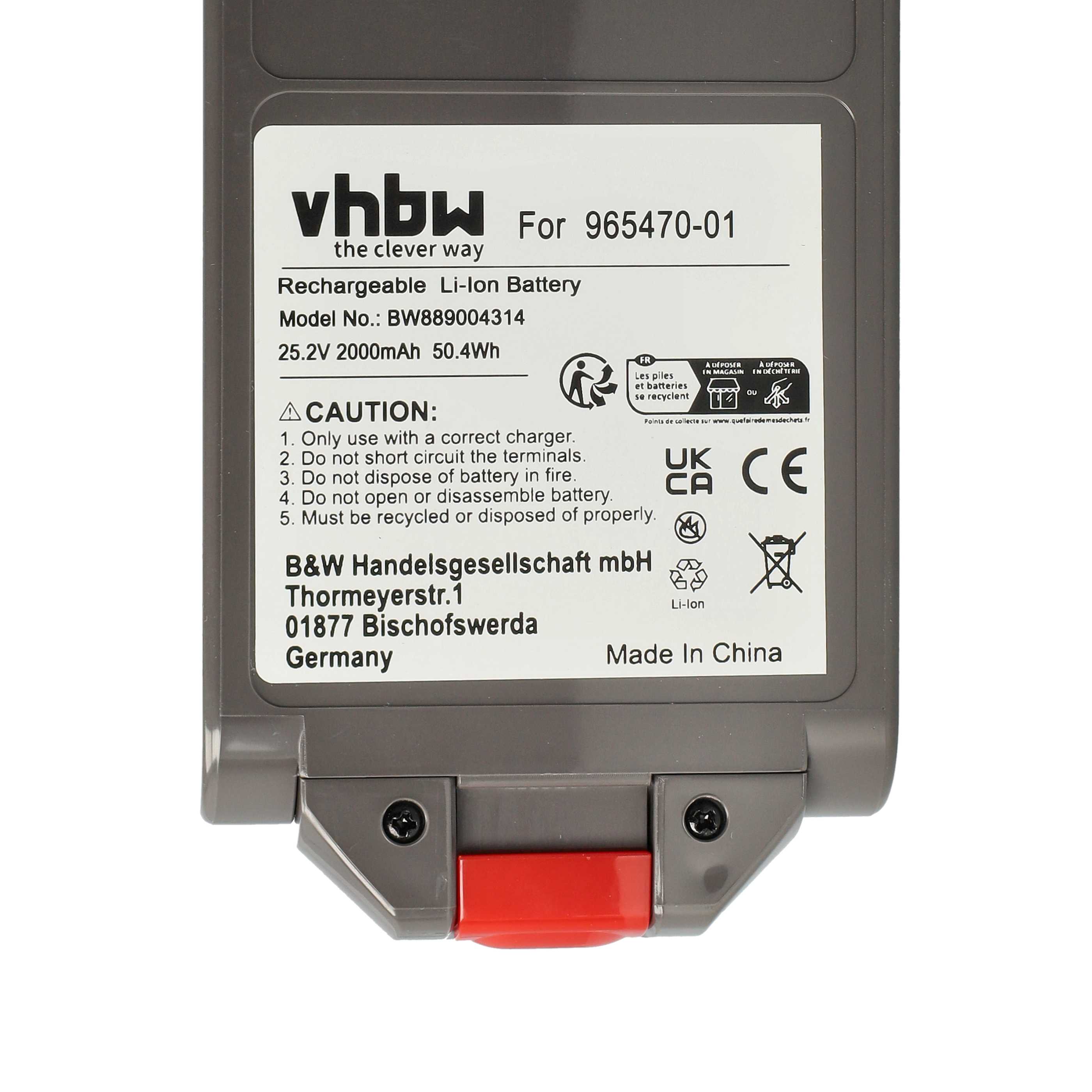 Batteria sostituisce Dyson 96547001, 965470-01 per aspirapolvere - 2000mAh 25,2V Li-Ion