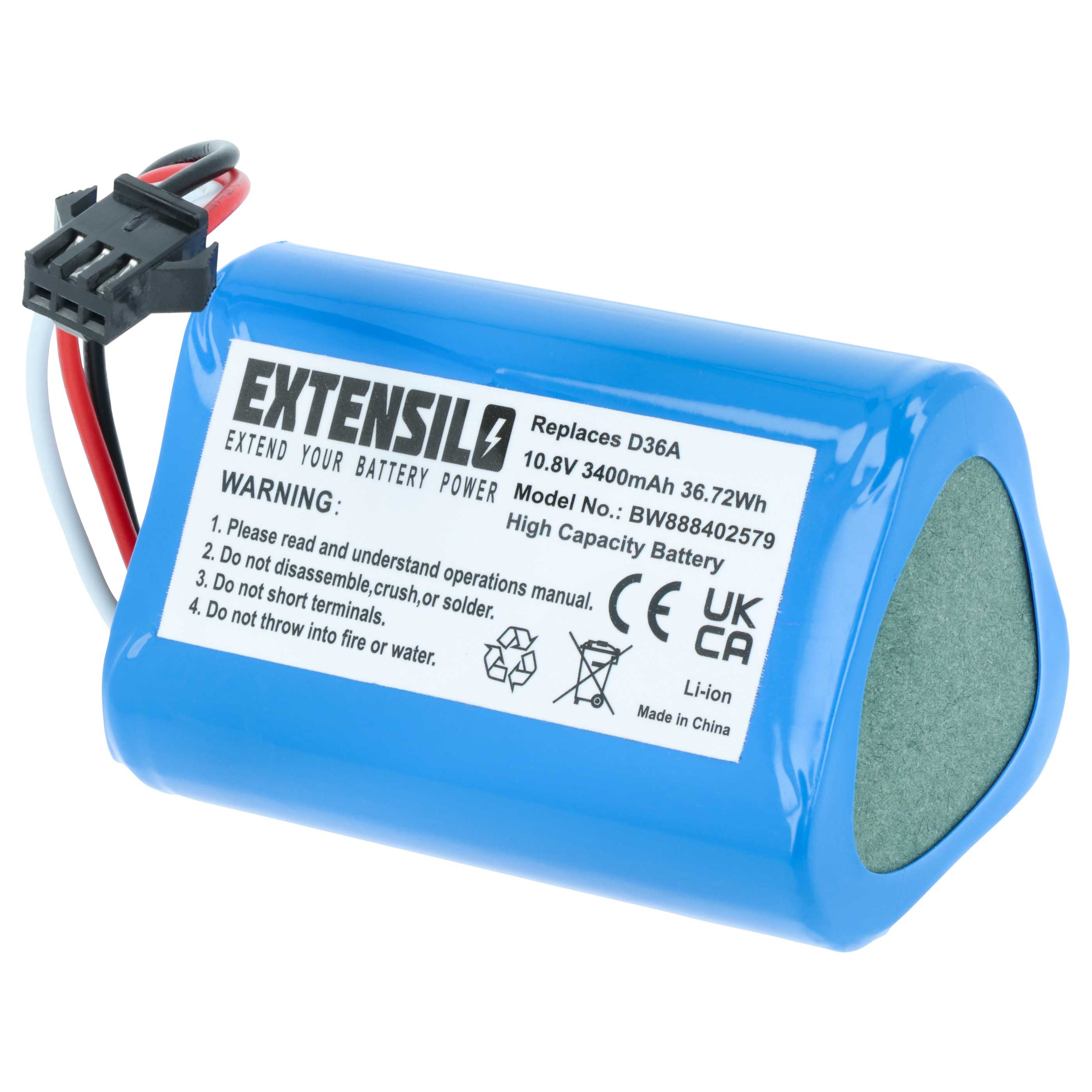 Battery replaces Ecovacs ZJ1450, DA60-Darfon for Ecovacs 3400mAh, 10.8V, Li-Ion