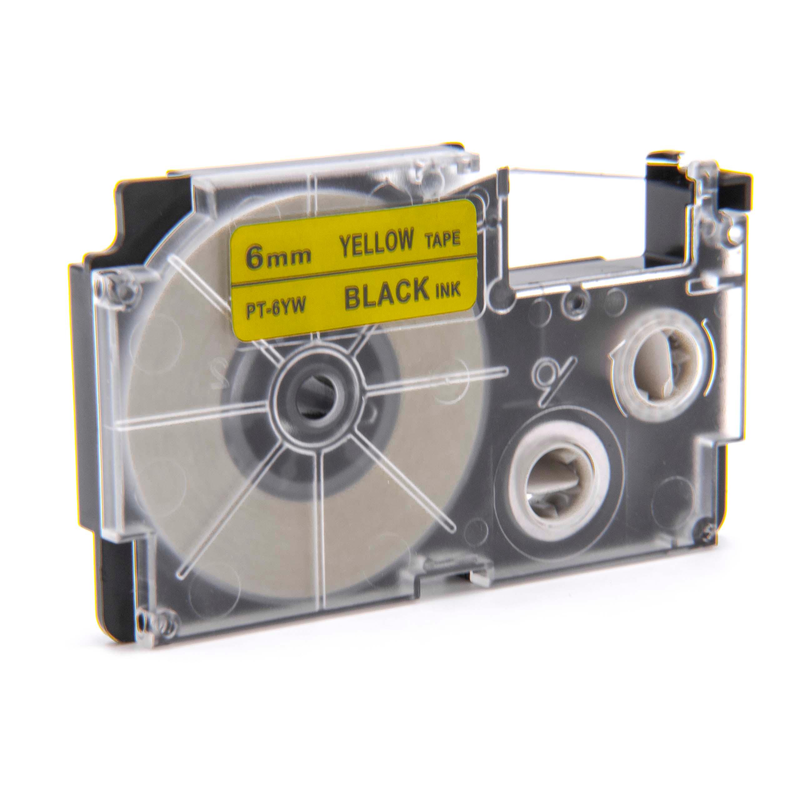 Cassetta nastro sostituisce Casio XR-6YW1, XR-6YW per etichettatrice Casio 6mm nero su giallo