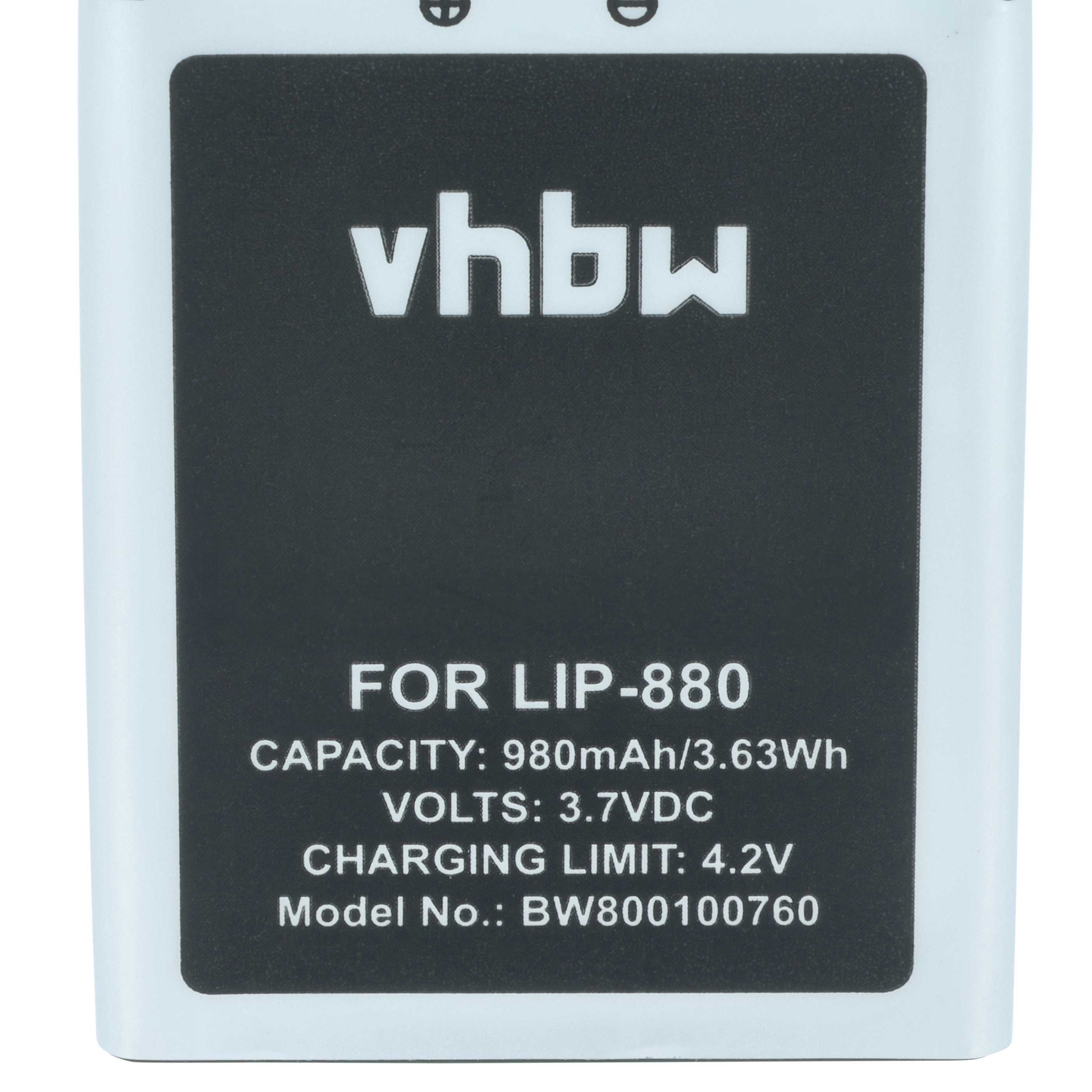 Batteria per MP3 music player sostituisce Sony LIP-880PD, LIP-880PD-B, LIP-880 - 980mAh 3,7V Li-Ion