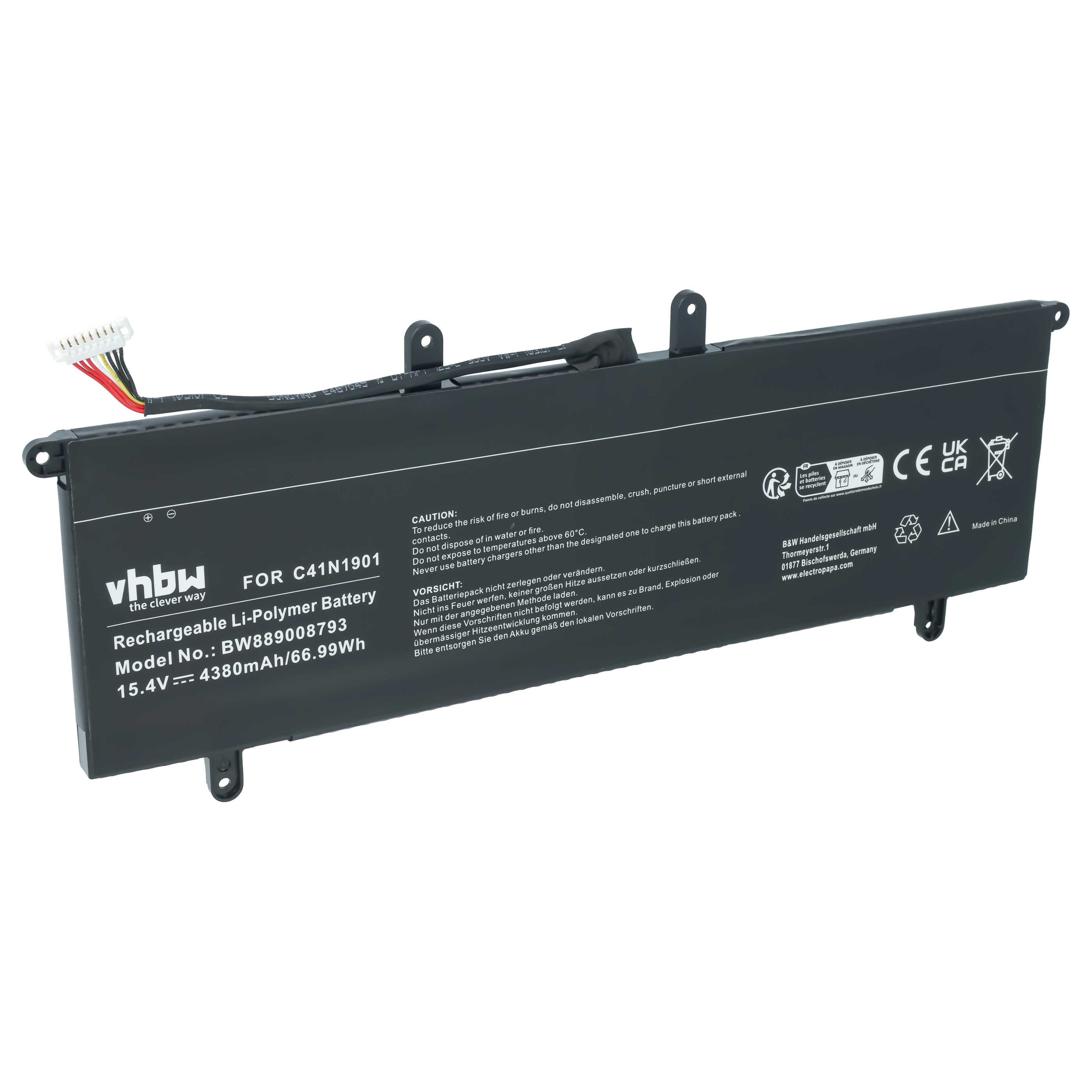 Notebook-Akku als Ersatz für Asus 0B200-03520000, 0B200-03520100, C41N1901 für Asus - 4380mAh 15,4V Li-Polymer