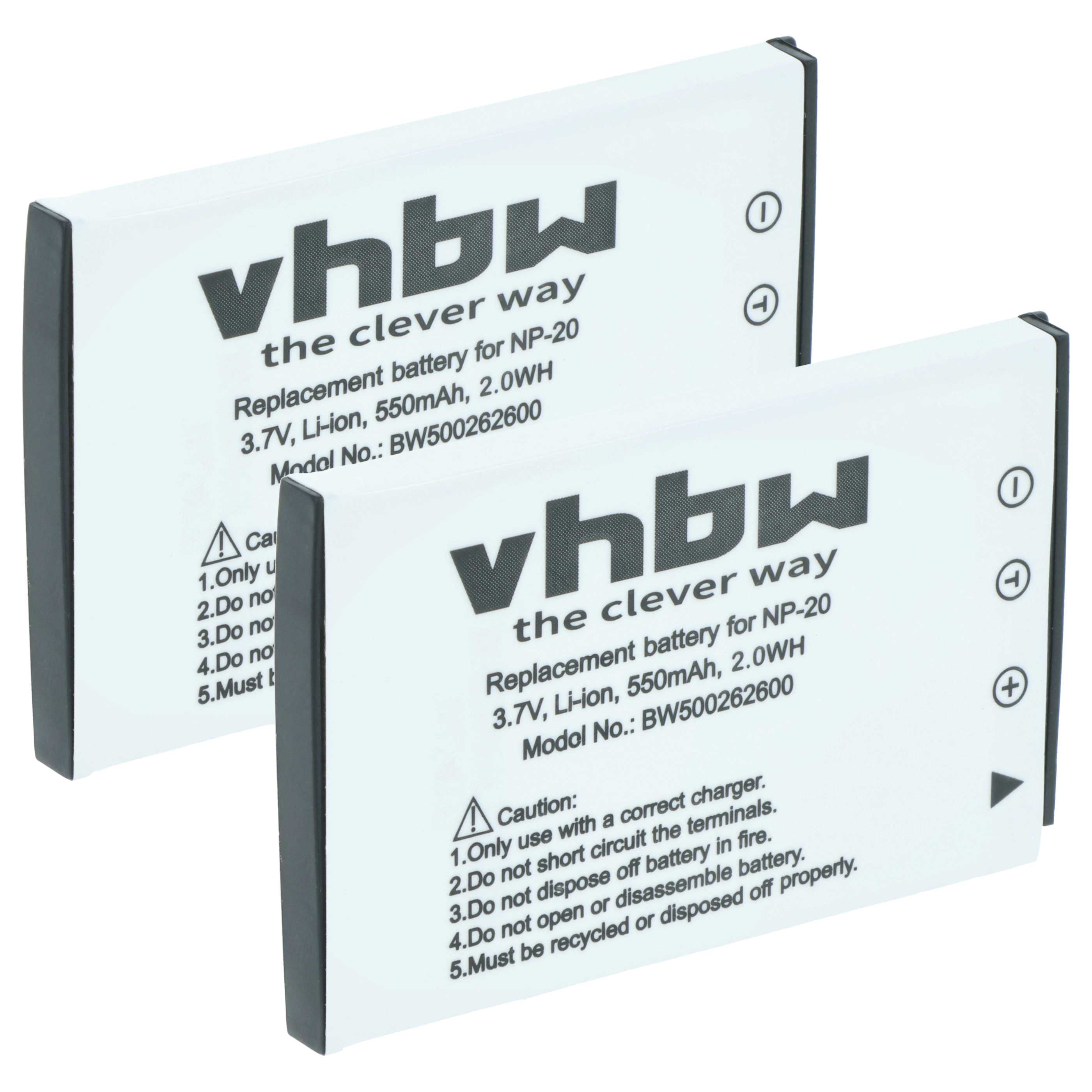 2x Battery replaces Casio NP-20DBA, NP-20 - 550mAh, 3.6V, Li-Ion