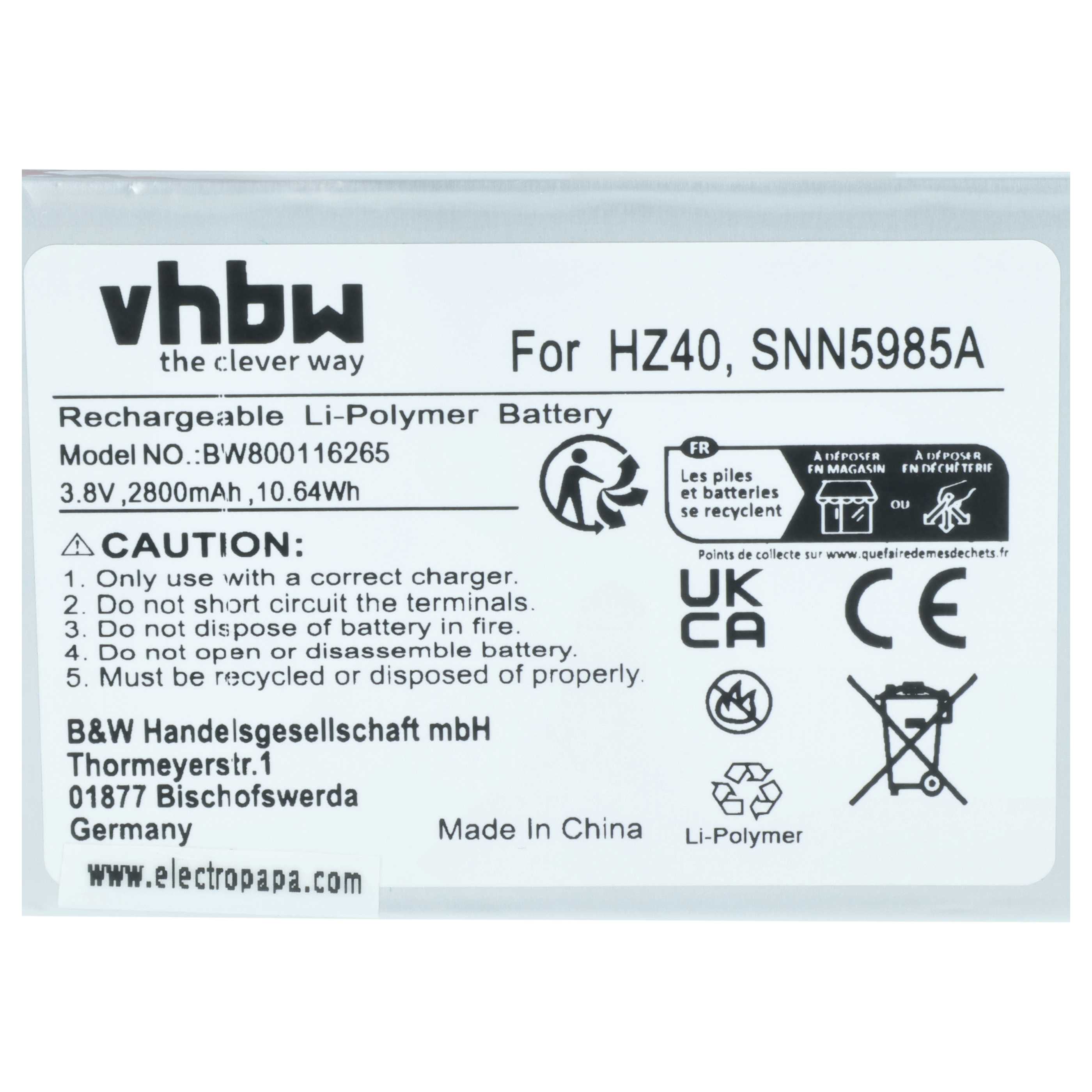 Akumulator do telefonu smartfona zamiennik Motorola HZ40, SNN5985A - 2800 mAh 3,8 V LiPo
