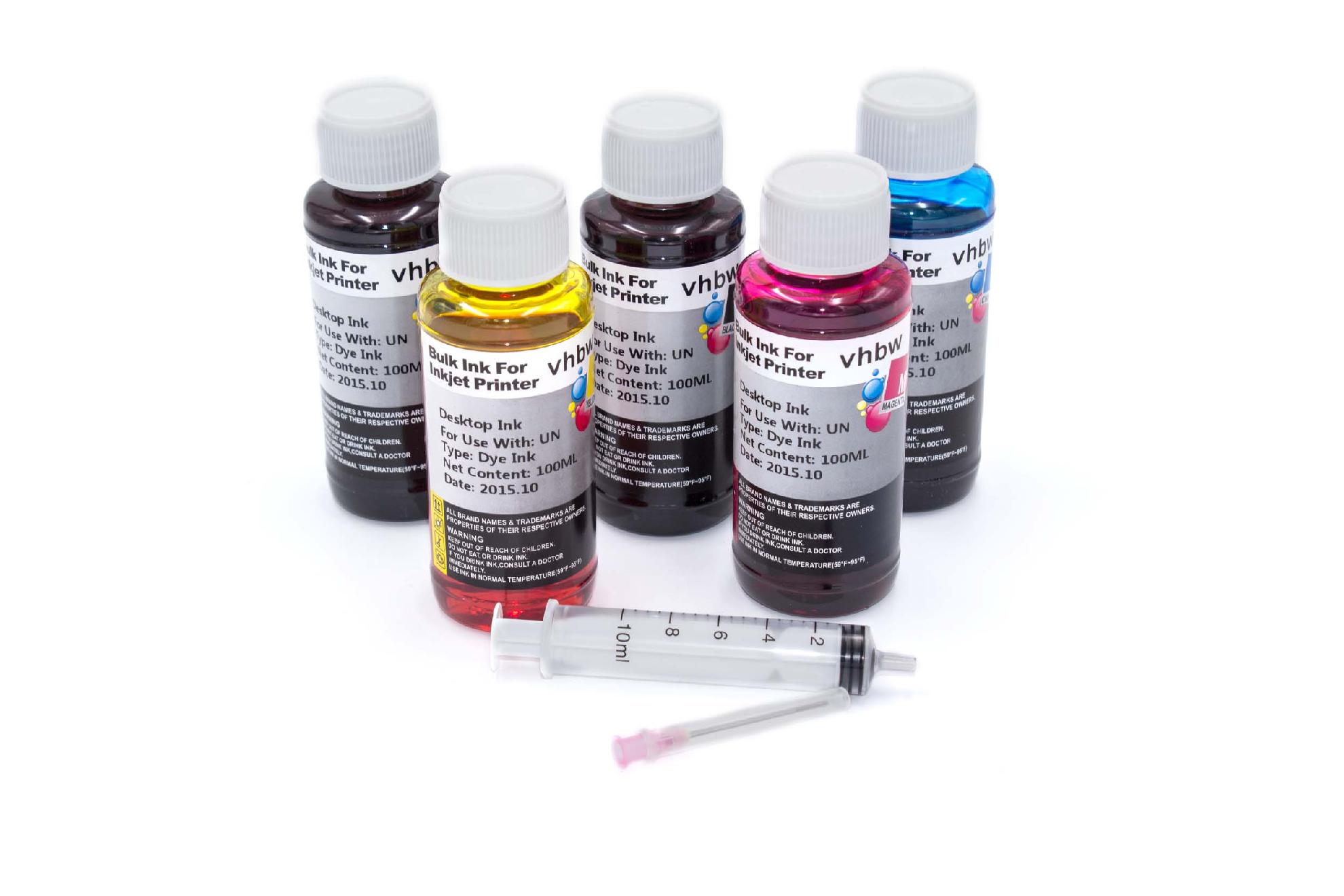 5x Refill Ink Multi-Coloured suitable for Canon, Pixma Printers etc - refill set 100ml