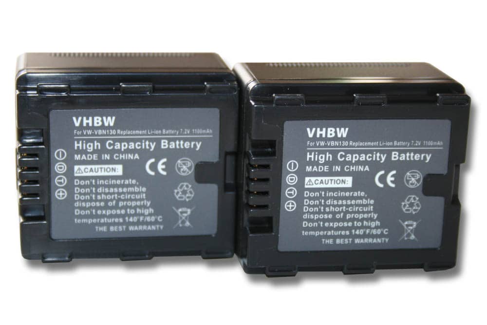 2x Batería reemplaza Panasonic VW-VBN130E-K, VW-VBN130E, VW-VBN130 para videocámara - 1100 mAh, 7,2 V