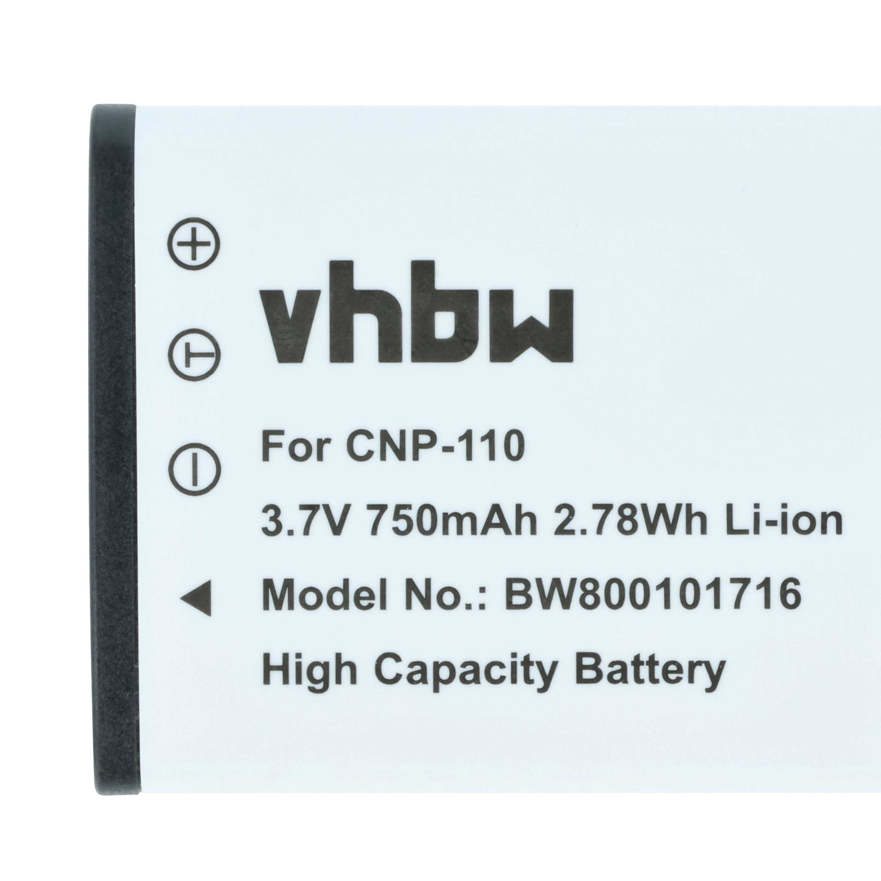 Battery replaces Casio NP-160, NP-110DBA, NP-110, NP-110L - 750mAh, 3.6V, Li-Ion