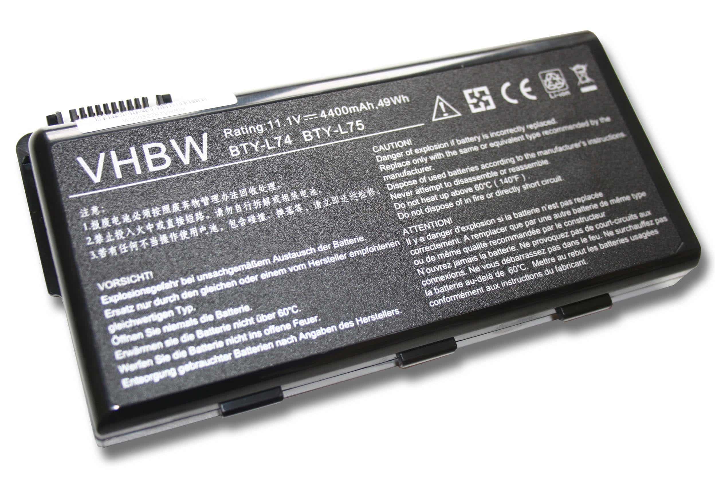 Batterie remplace MSI 91NMS17LD4SU1, 91NMS17LF6SU1 pour ordinateur portable - 4400mAh 11,1V Li-ion, noir
