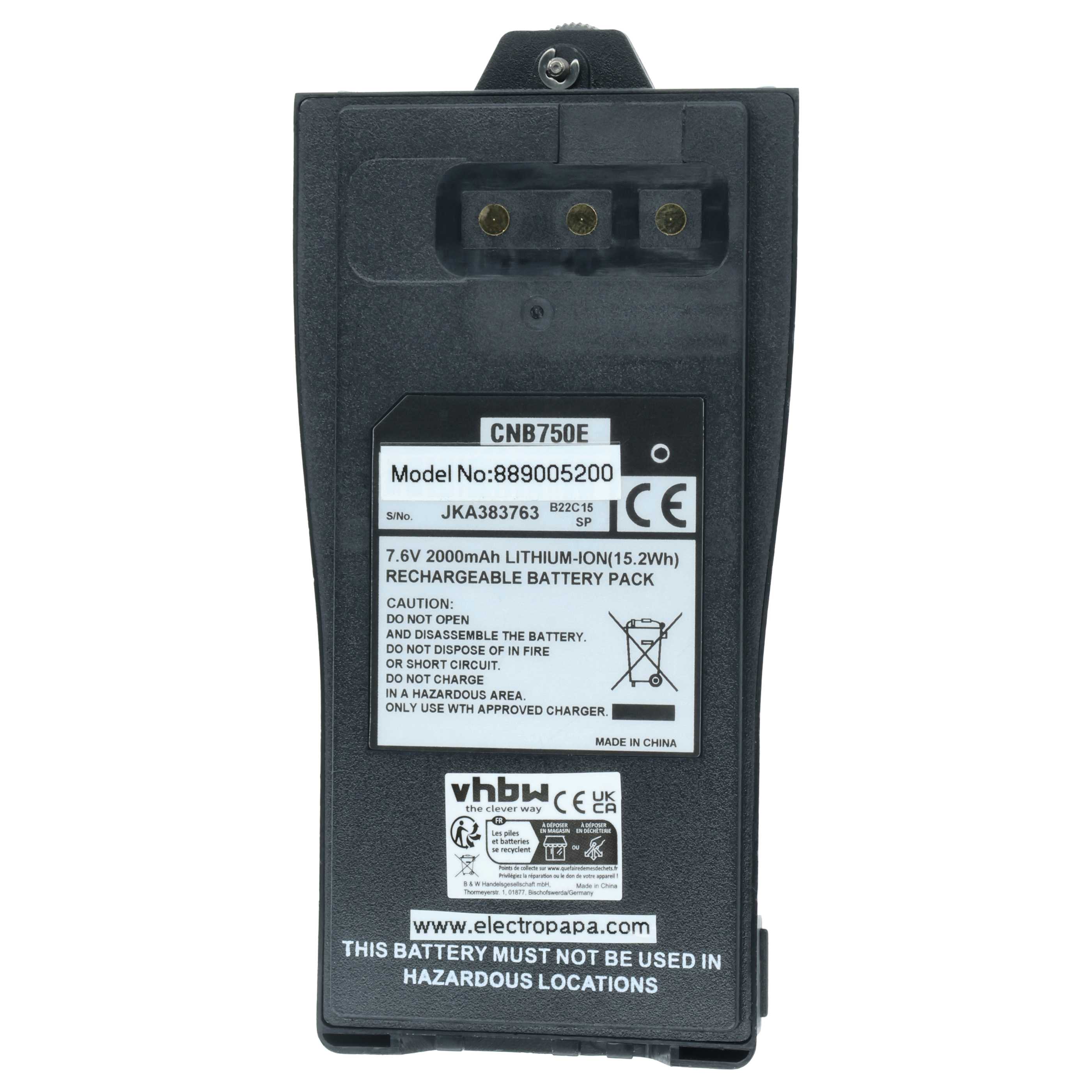 Radio Battery replaces Entel CNB750E - 2000 mAh 7.6 V Li-Ion + Belt Clip