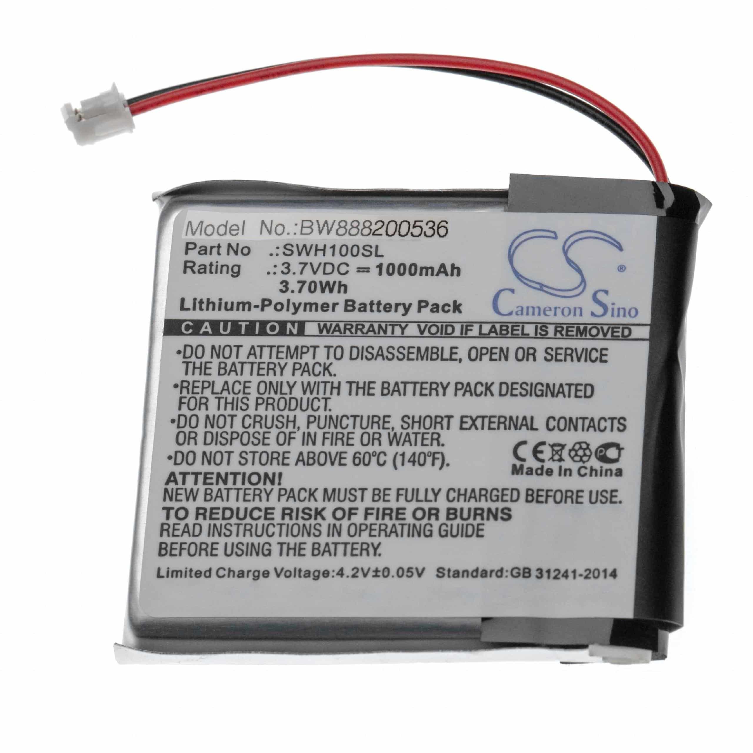 Batterie remplace Sony SP 624038, SM-03, LIS1662HNPC, 1588-0911 pour casque audio - 1000mAh 3,7V Li-polymère
