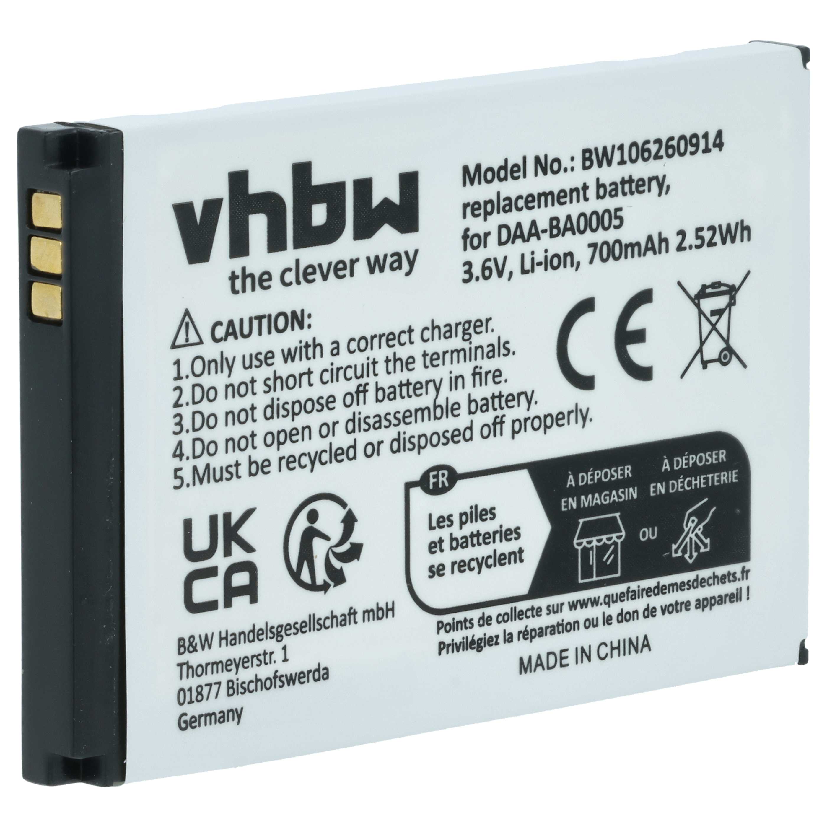 MP3-Player Battery for Creative - 700 mAh 3.7 V Li-polymer