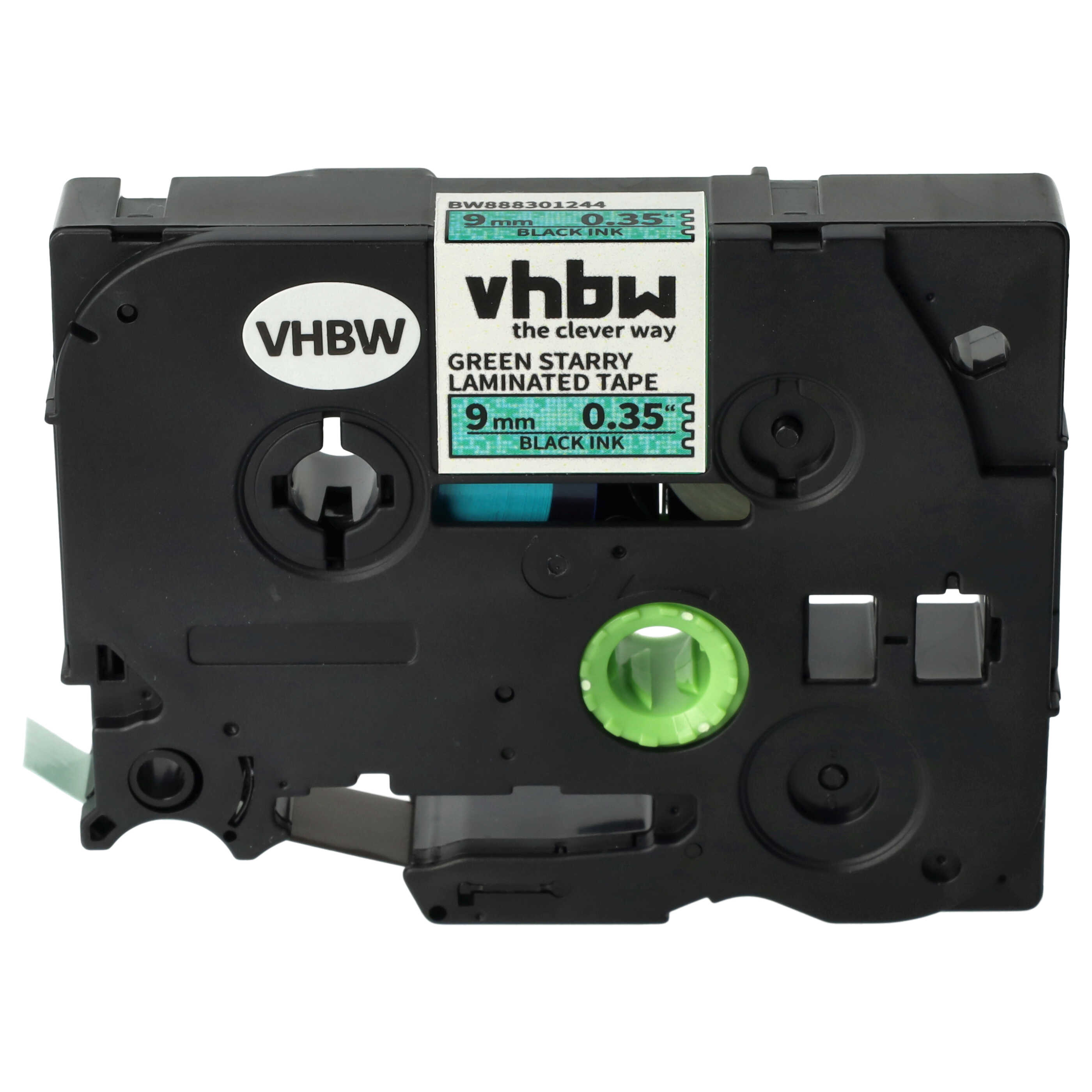 Label Tape as Replacement for Brother TZE-721L1 - 9 mm Black to Green (Glitter)