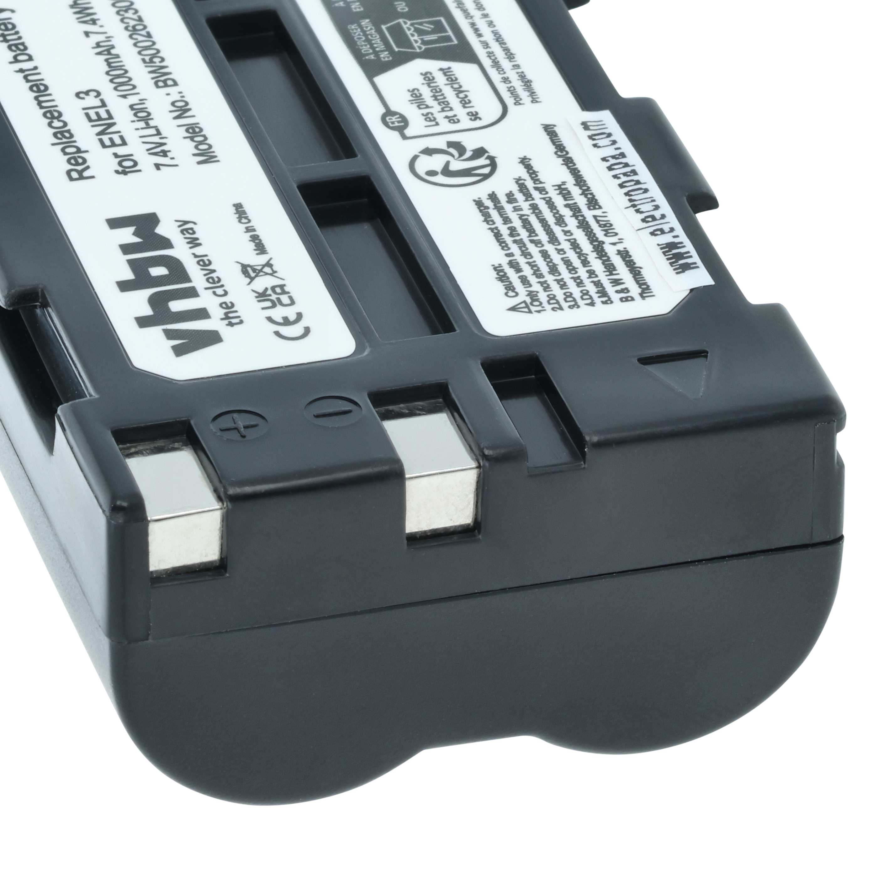 2x Battery replaces Nikon EN-EL3, EN-EL3a - 1000mAh, 7.2V, Li-Ion