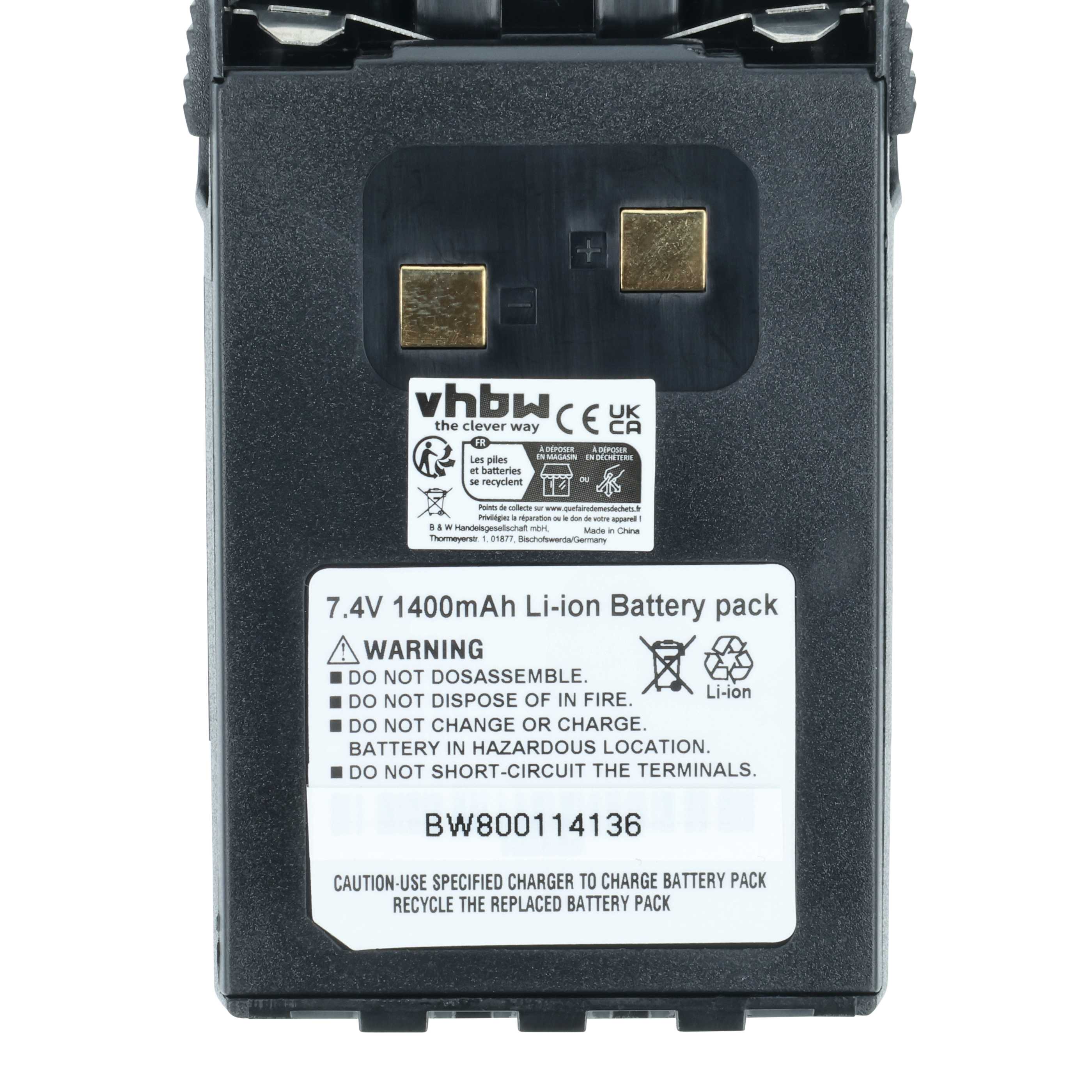 Radio Battery replaces BLO-004, BLO-007, BLO-001 - 1400 mAh 7.4 V Li-Ion + Belt Clip
