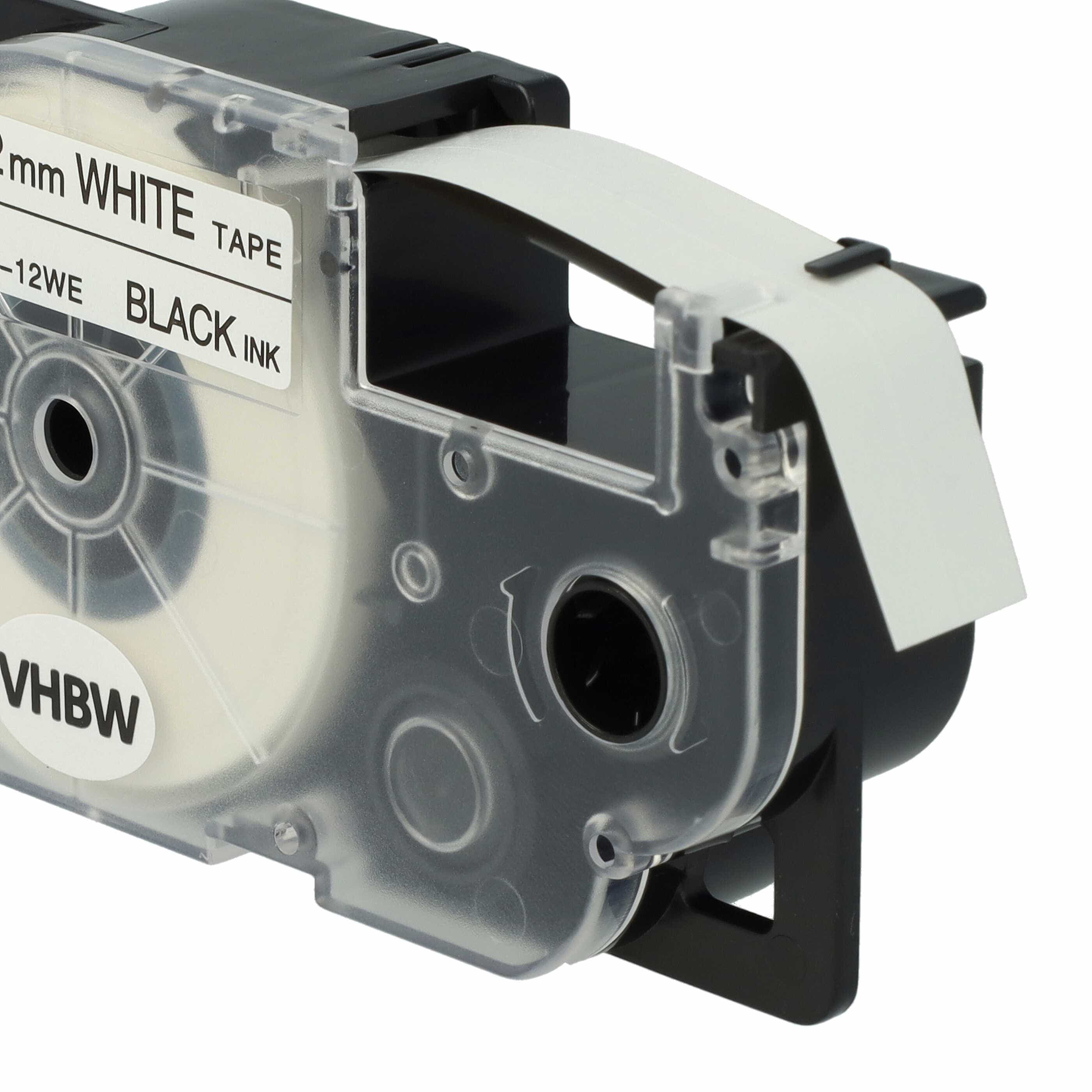 Cassette à ruban remplace Casio XR-12WE, XR-12WE1 - 12mm lettrage Noir ruban Blanc