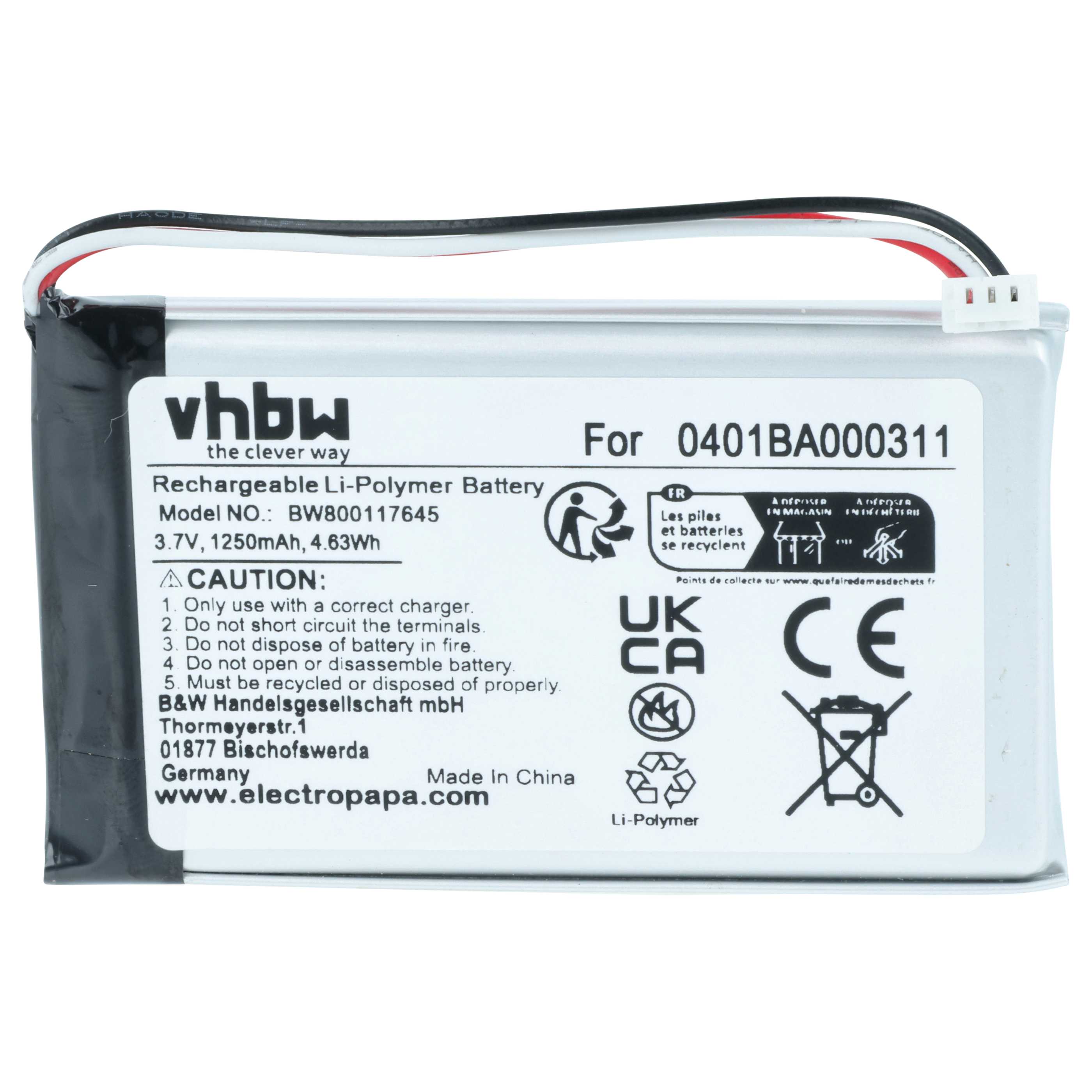 Batteria per telecomando remote controller sostituisce Elca 0401BA000311 - 1250mAh 3,7V Li-Poly