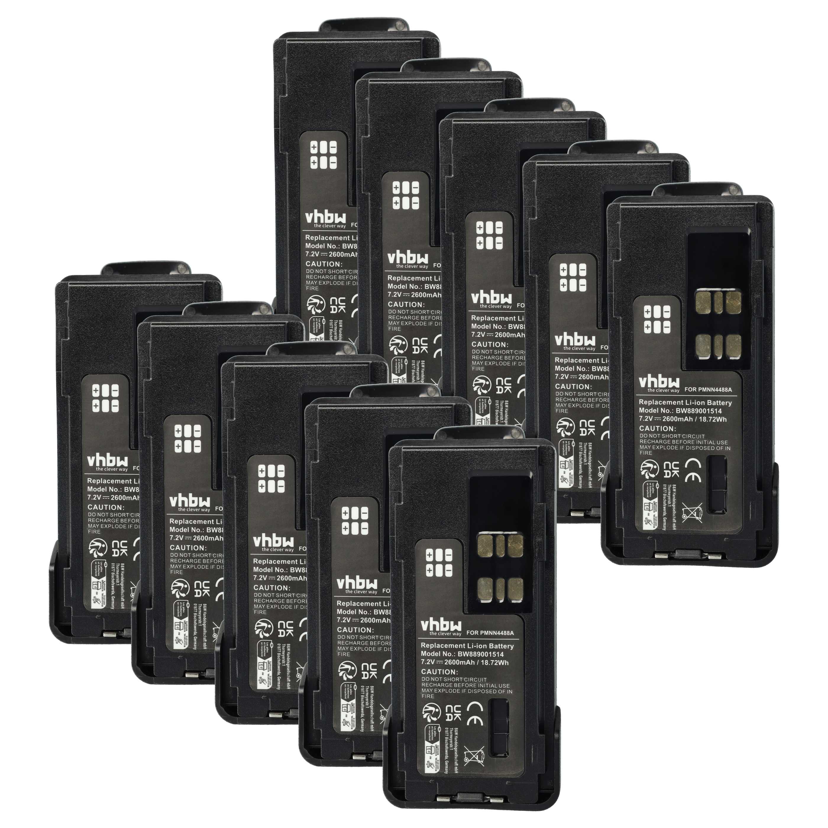 Radio 10x Battery replaces Motorola PMNN4415AR, PMNN4415, PMNN441 - 2600 mAh 7.4 V Li-Ion + Belt Clip