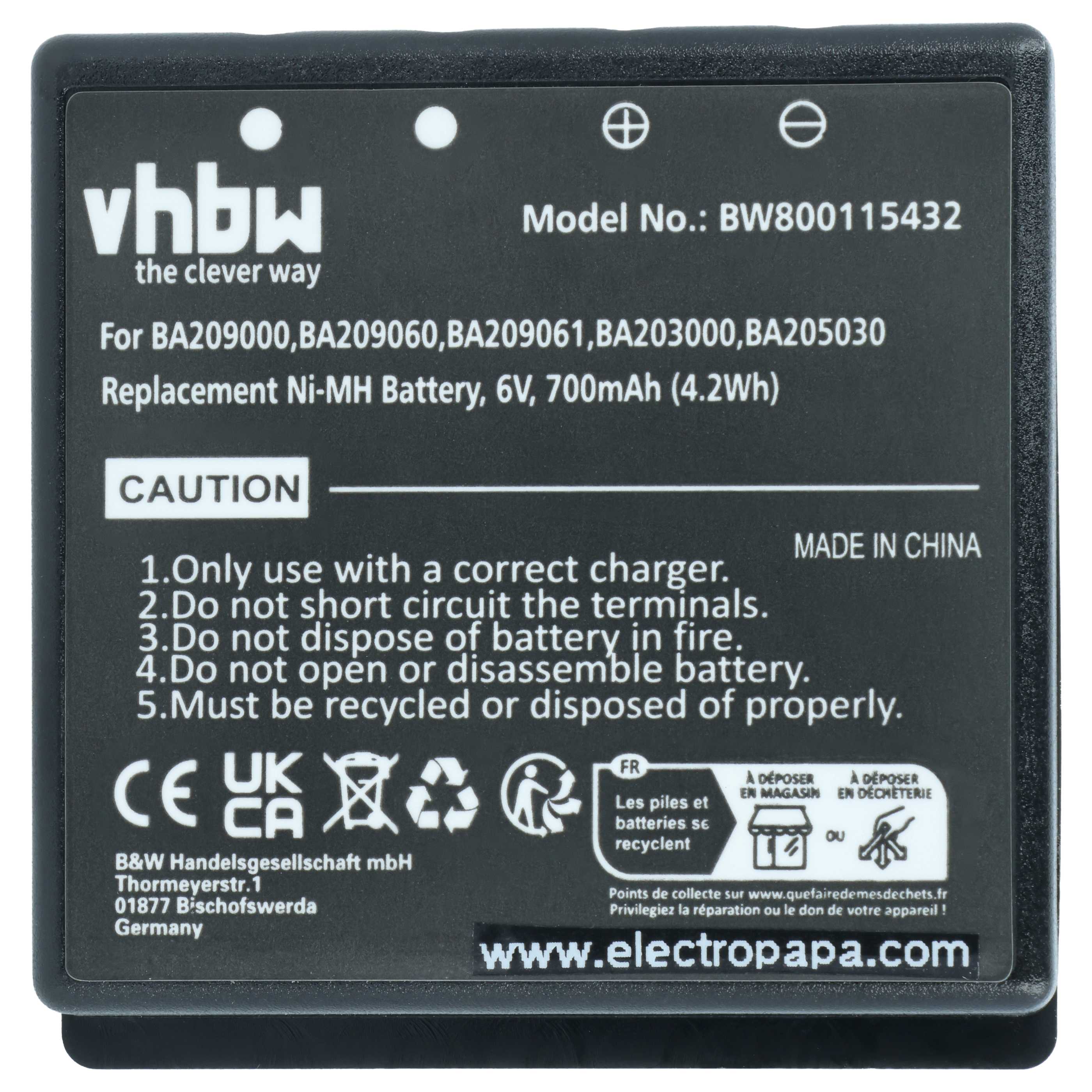 5x Akumulator do zdalnego sterowania zamiennik HBC BA206000, BA203000, BA205030, 005-01-00615 - 700mAh 6V NiMH