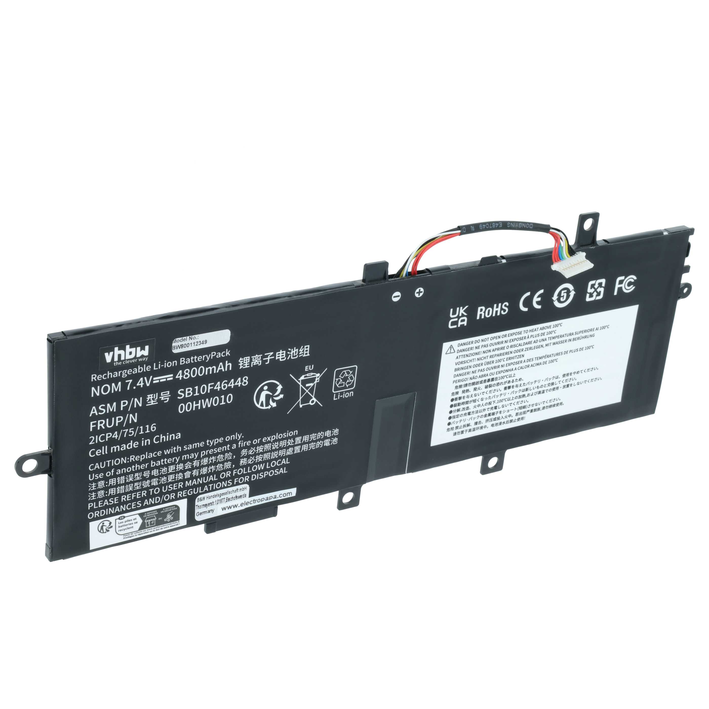 Akumulator do laptopa zamiennik Lenovo 00HW011, 00HW010, 00HW005, 00HW004 - 4800 mAh 7,4 V LiPo, czarny